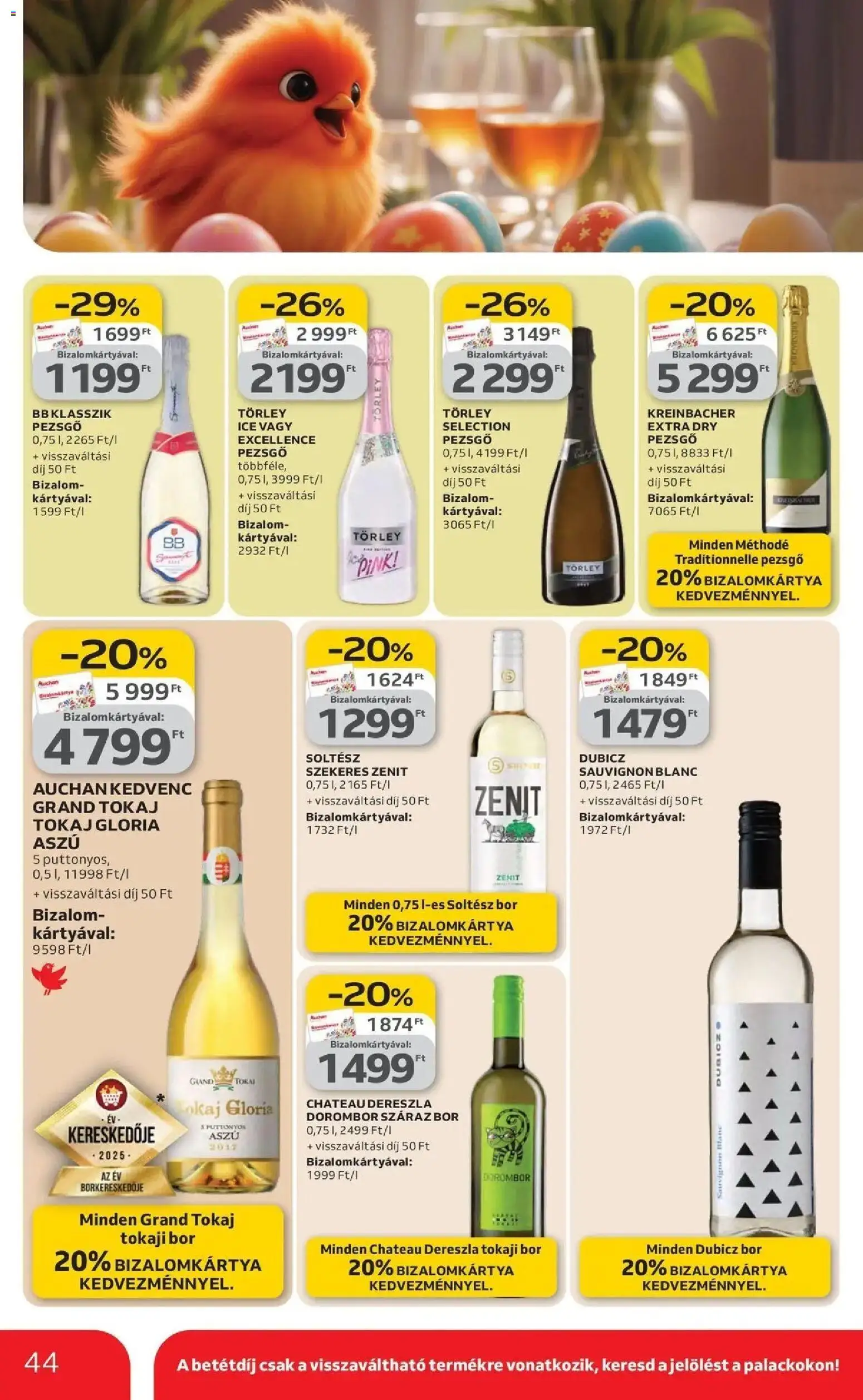 Auchan akciós ujság - amely érvényes a következő dátumtól: 19.03.2026 | Oldal: 44 | Termékek: Törley pezsgő, Pezsgő, Bor
