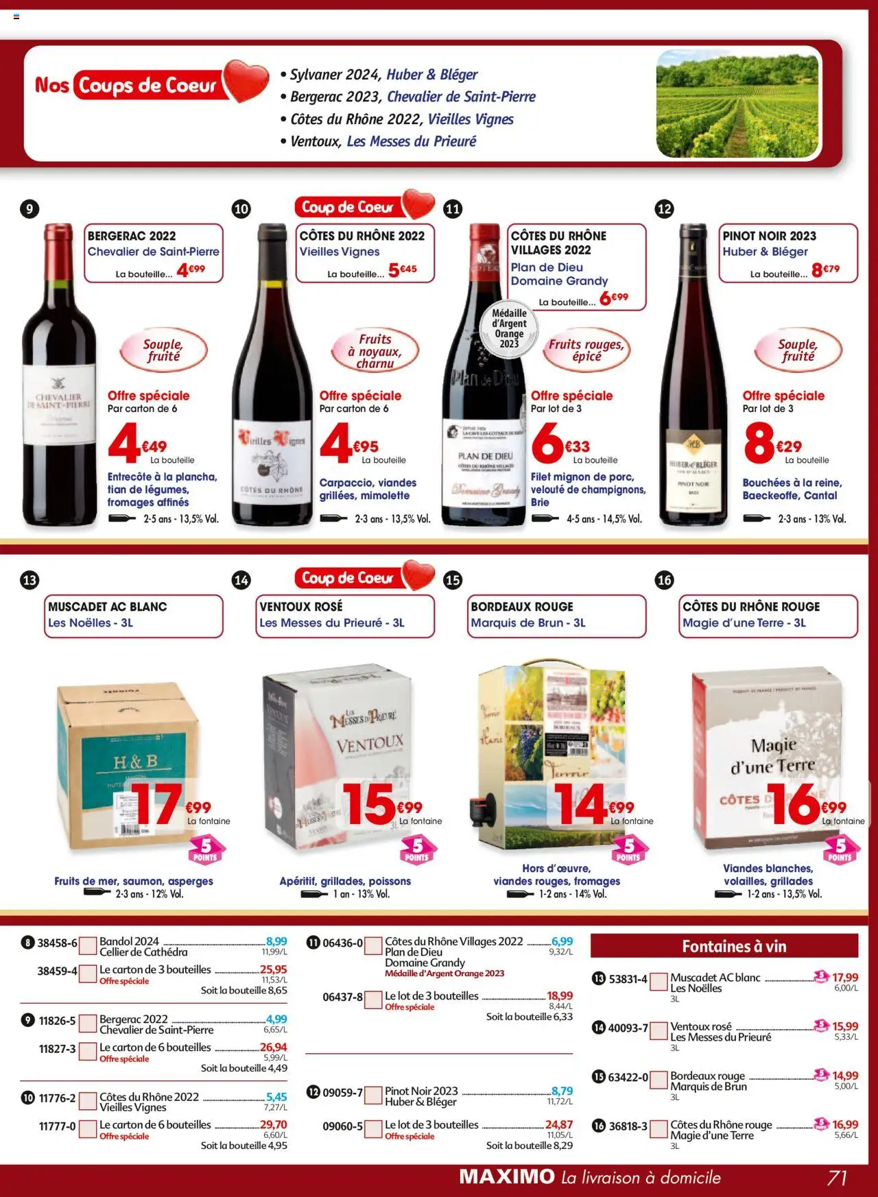  | Page: 71 | Produits: Entrecôte, Vin, Filet mignon, Brie