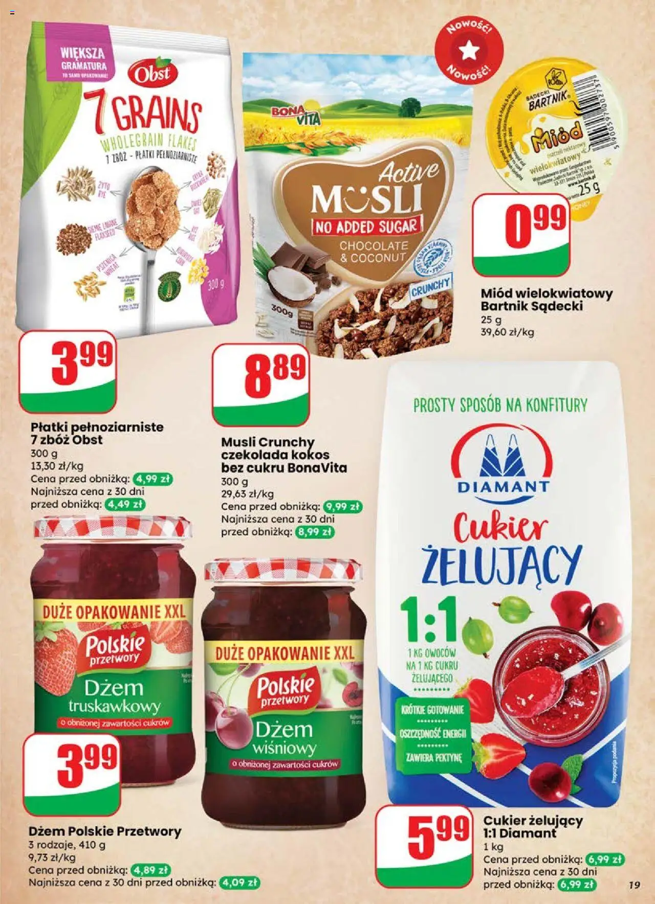 Dino Gazetka od 18.06.2025 | Strona: 19 | Produkty: Miód, Czekolada, Musli, Cukier