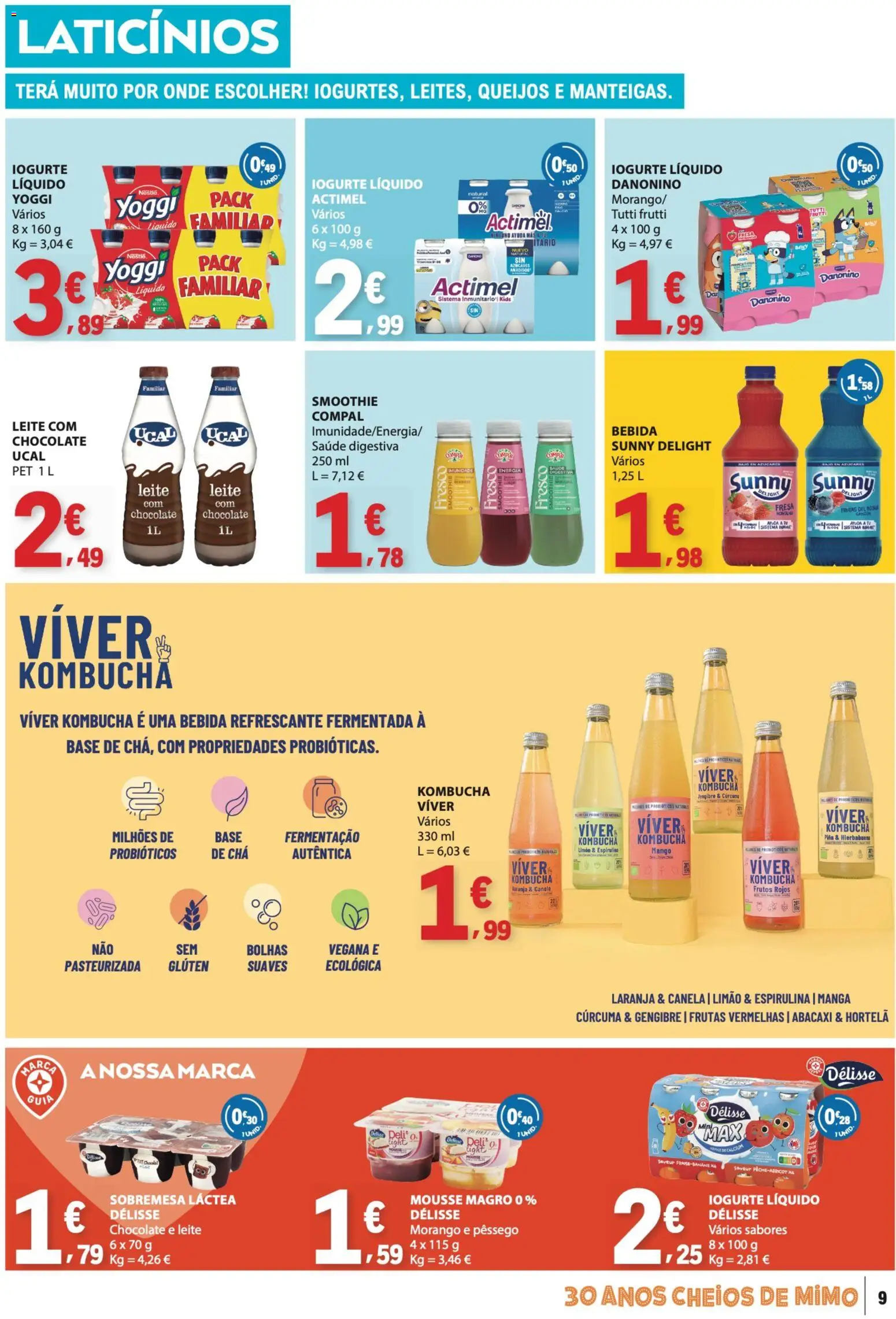 E.Leclerc folheto │ válido de 26.03.2026 | Página: 9 | Produtos: Kombucha, Probióticos, Chocolate, Abacaxi