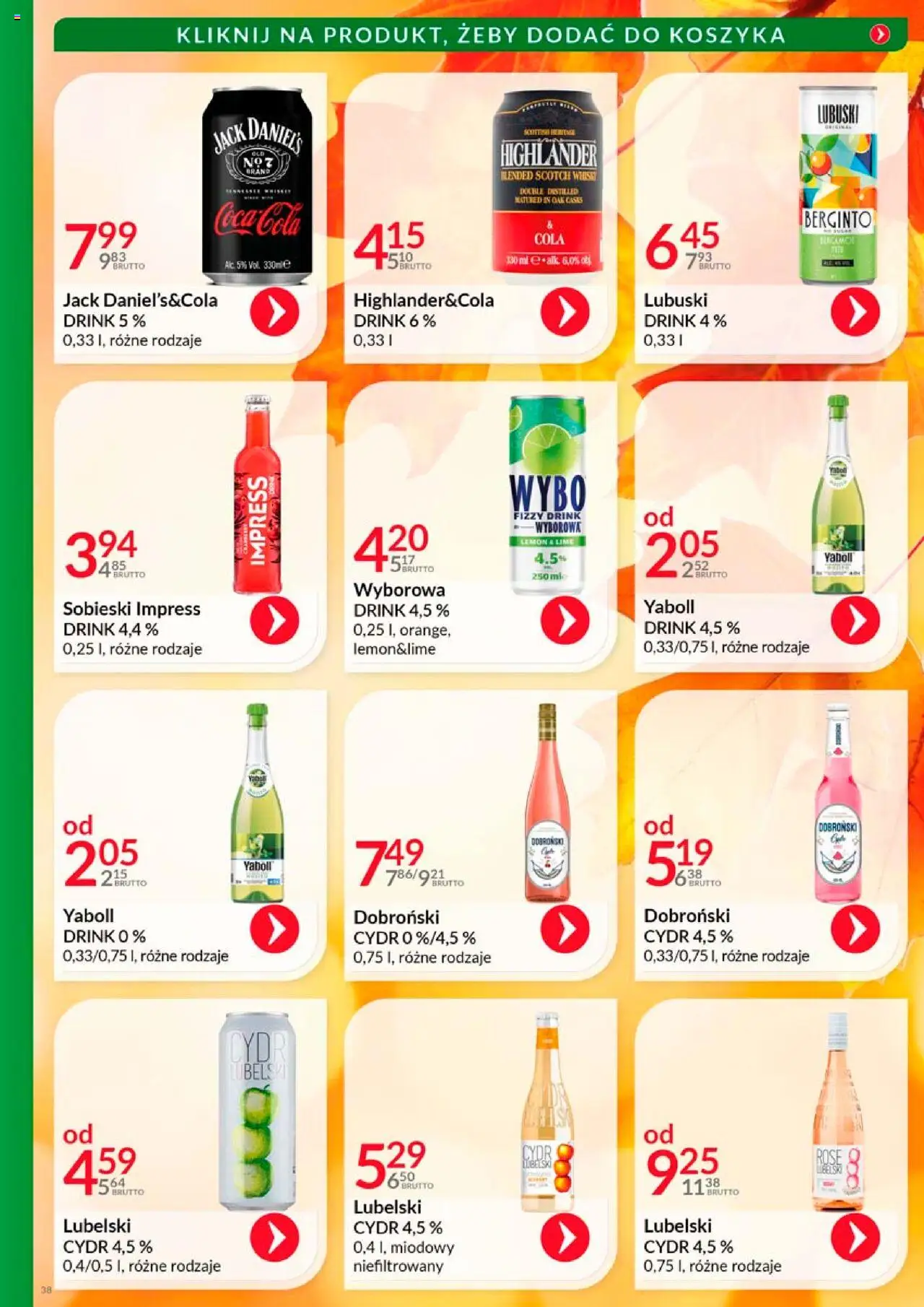 Eurocash Gazetka - Katalog Alkoholowy od 01.10.2025 | Strona: 38 | Produkty: Cydr, Coca cola, Jack Daniel's, Whisky