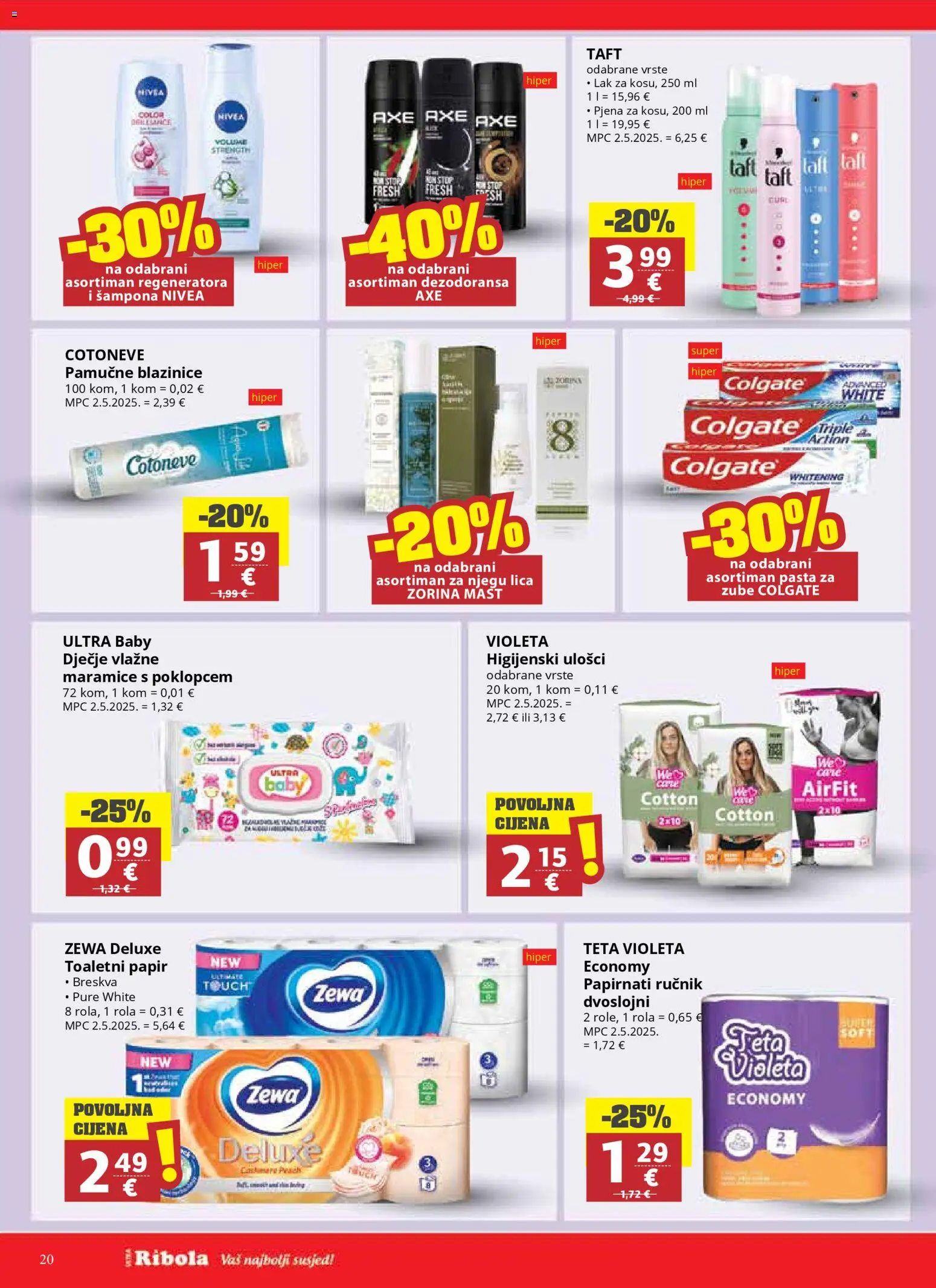 Ribola katalog | vrijedi od 08.04.2026 | Stranica: 20 | Proizvodi: Ručnik, Toaletni papir, Zewa, Breskva