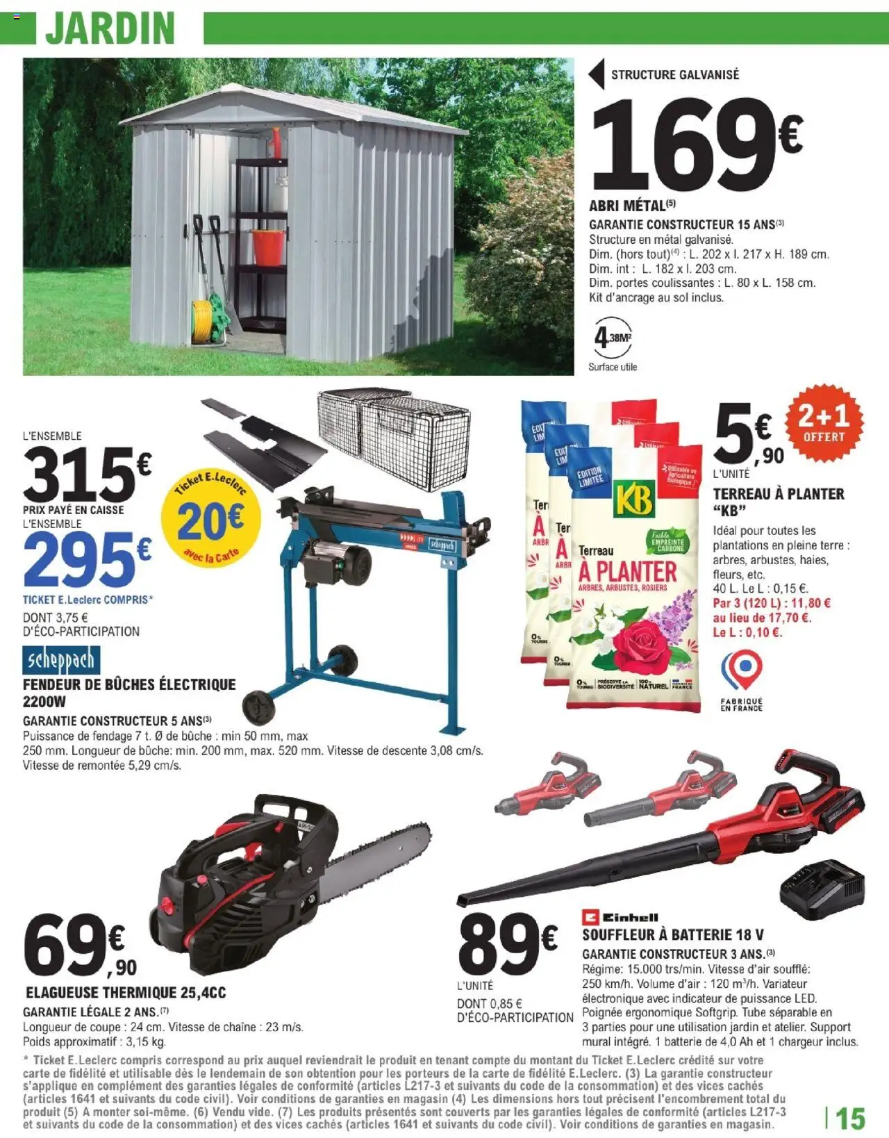  | Page: 15 | Produits: Fendeur de bûches, Terreau, Portes, Batterie