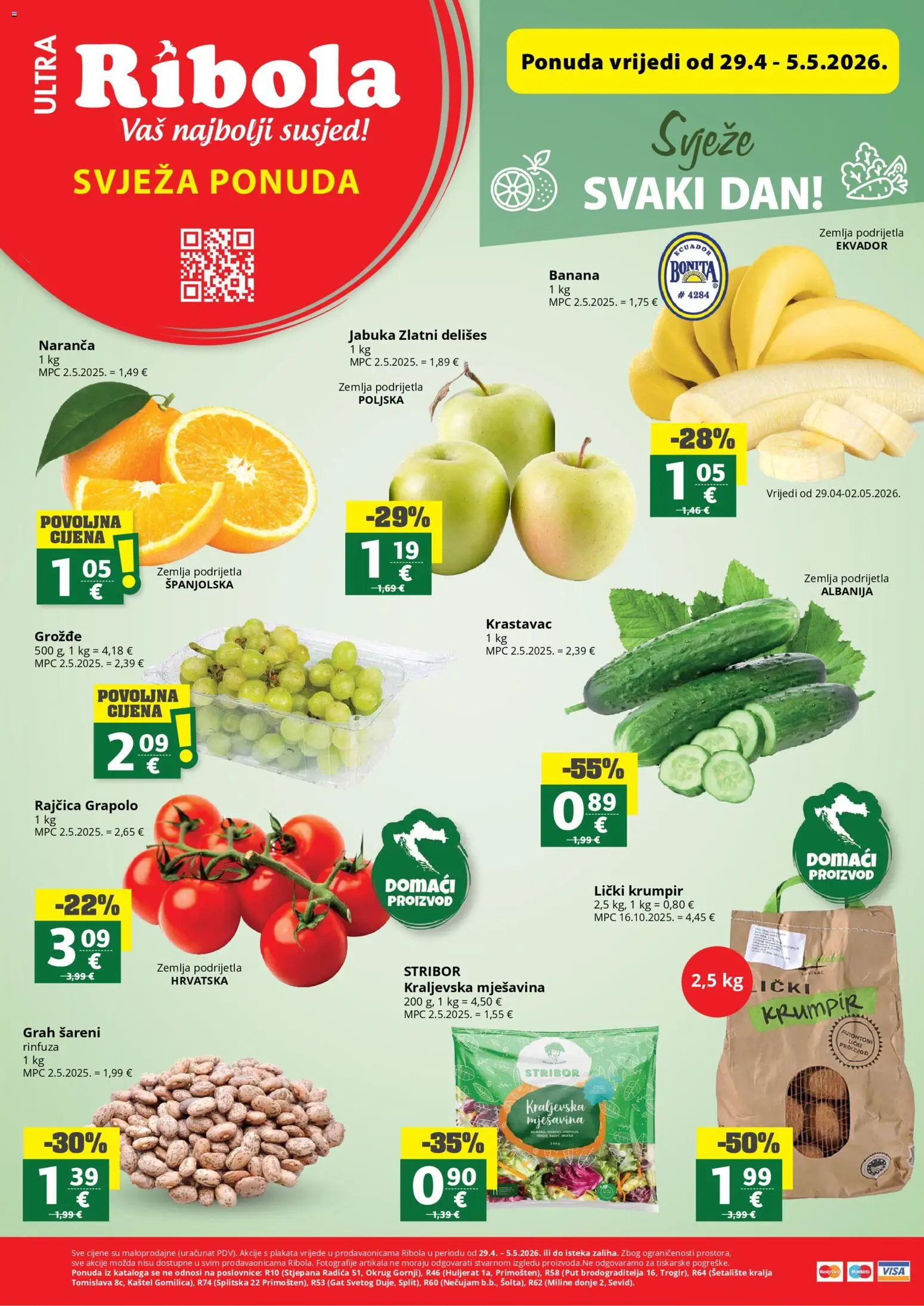 Ribola katalog | vrijedi od 29.04.2026 | Stranica: 1 | Proizvodi: Grah, Krastavac, Grožđe, Rajčica