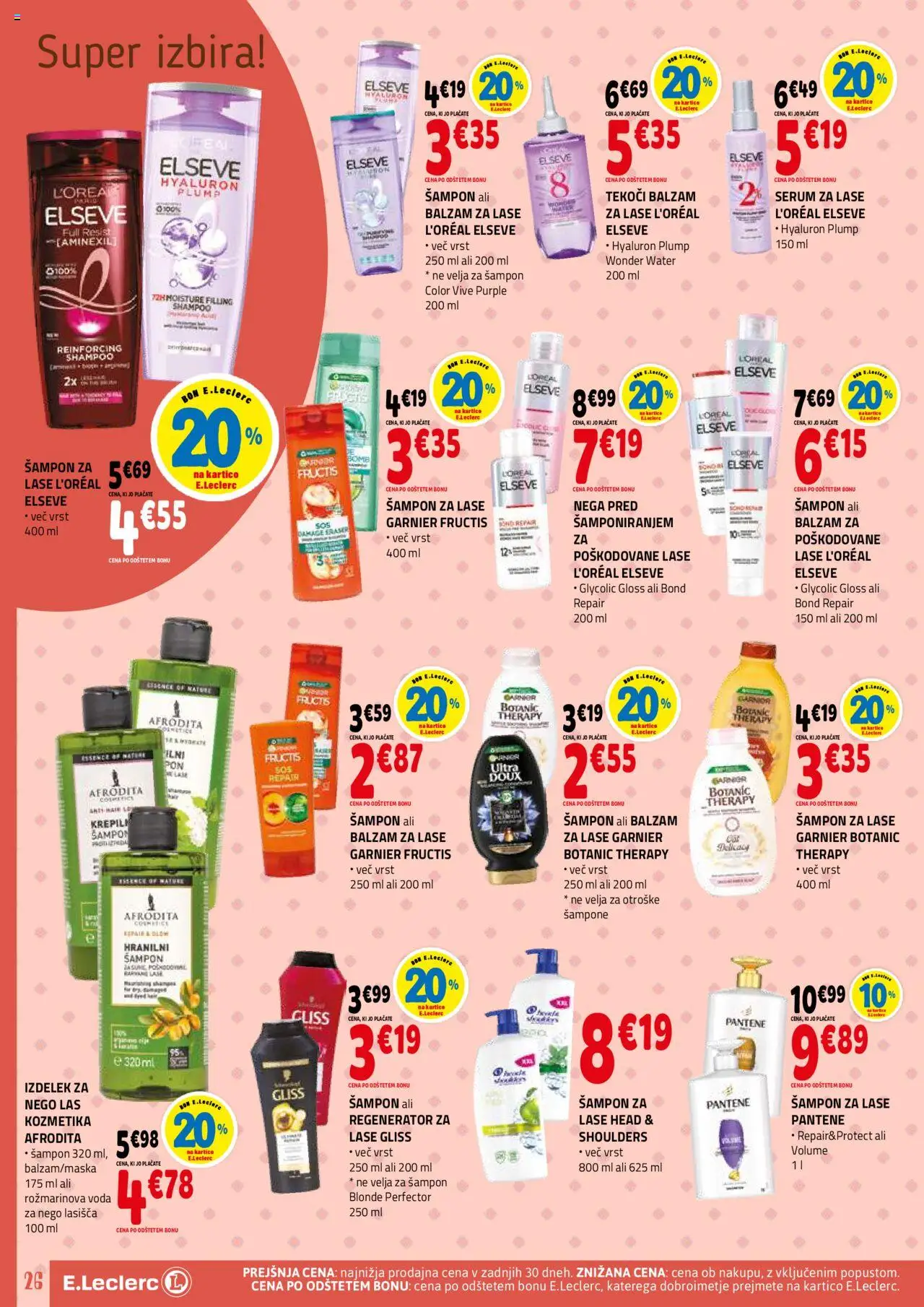 Novi E.leclerc katalog ponudbe – veljaven od 10.09.2025 | Stran: 26 | Izdelki: Sampon, Balzam za lase, Voda