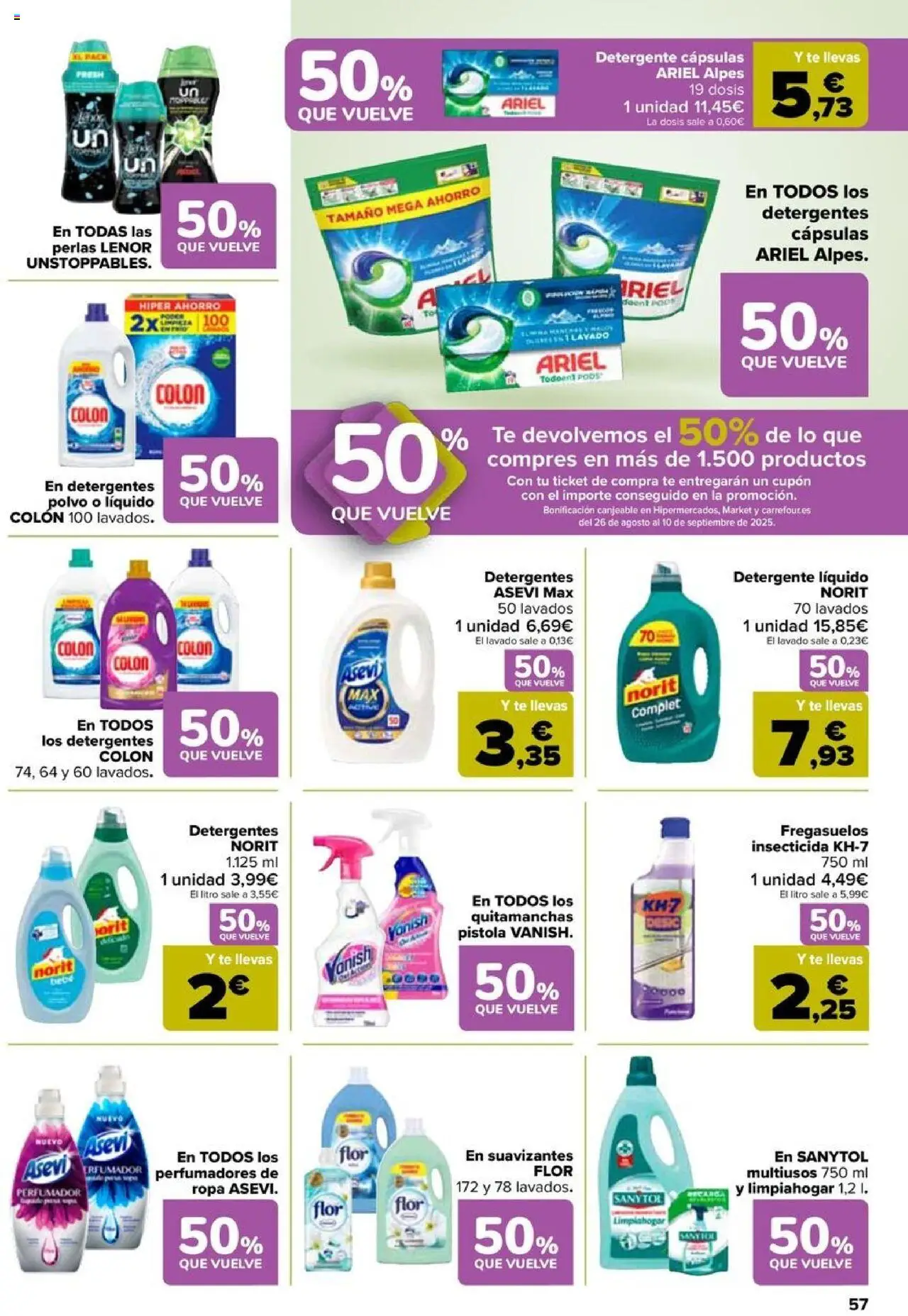 Carrefour folleto │ válido desde el 08.08.2025 | Página: 57 | Productos: Polvo, Quitamanchas, Detergente, Detergente líquido