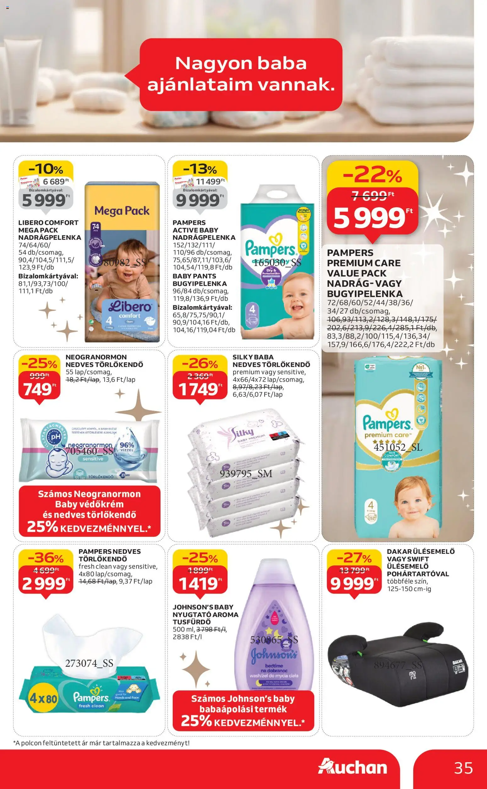 Auchan akciós ujság - amely érvényes a következő dátumtól: 24.12.2025 | Oldal: 35 | Termékek: Pampers, Törlőkendő, Nedves törlőkendő, Tusfürdő
