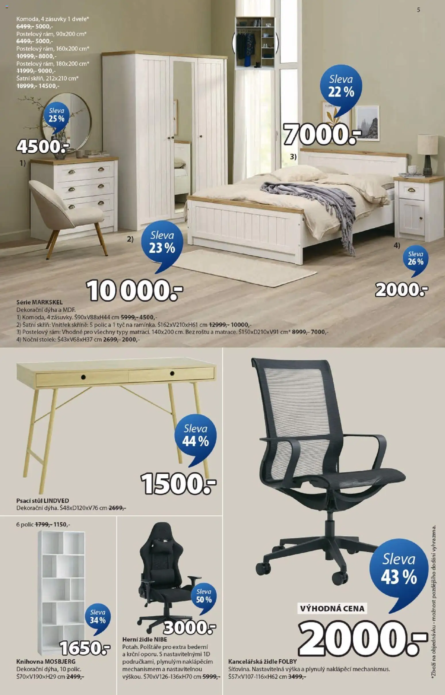 JYSK leták - Slevy od 23.02.2026 | Strana: 5 | Produkty: Kancelářská židle, Šatní skříň, Noční stolek, Židle