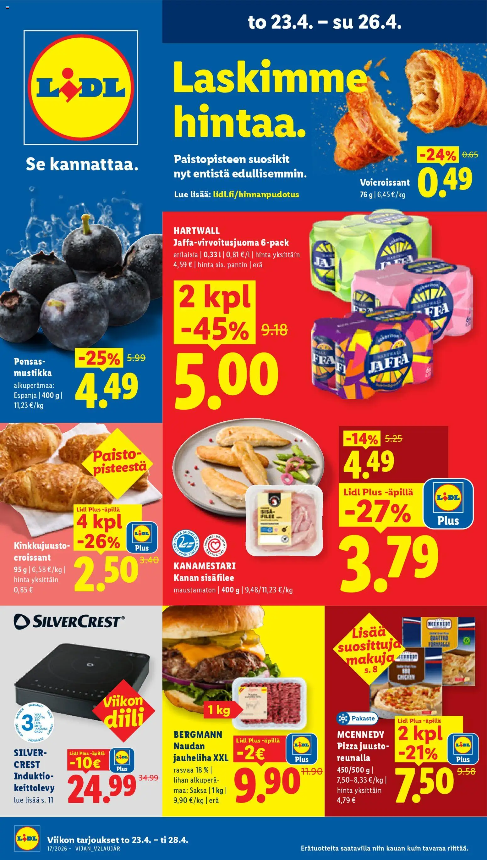 Lidl tarjoukset - Tampere – voimassa 23.04.2026 alkaen | Sivu: 1 | Tuotteet: Jauheliha, Mustikka, Juusto, Pizza