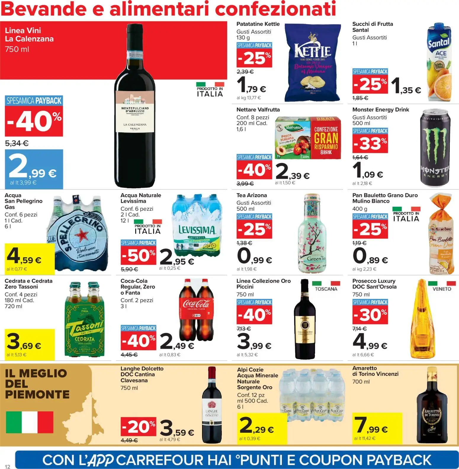 Volantino Carrefour del 21.04.2026 | Pagina: 12 | Prodotti: Prosecco, Pesca, Acqua minerale, Coca Cola