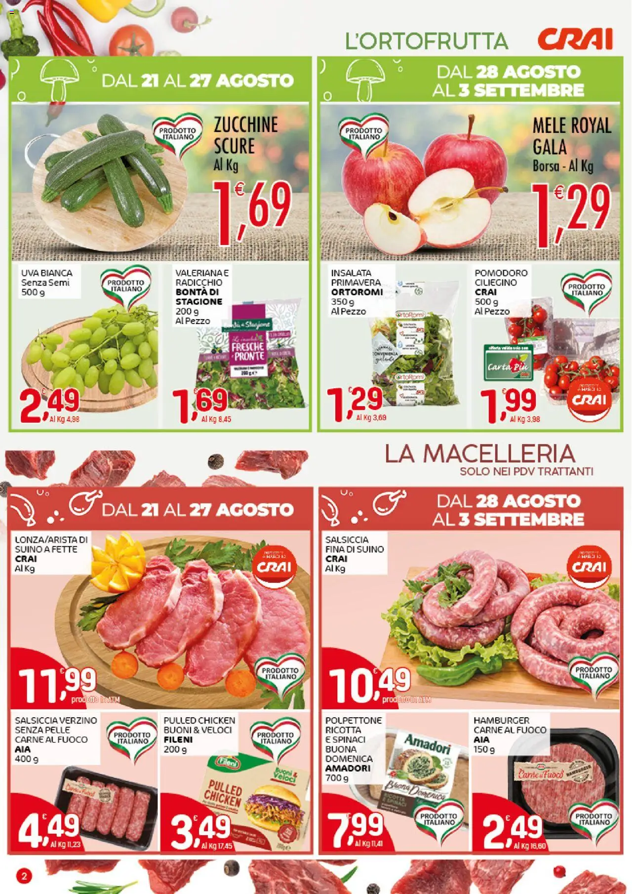 Volantino CRAI del 21.08.2025 | Pagina: 2 | Prodotti: Insalata, Suino, Spinaci, Zucchine