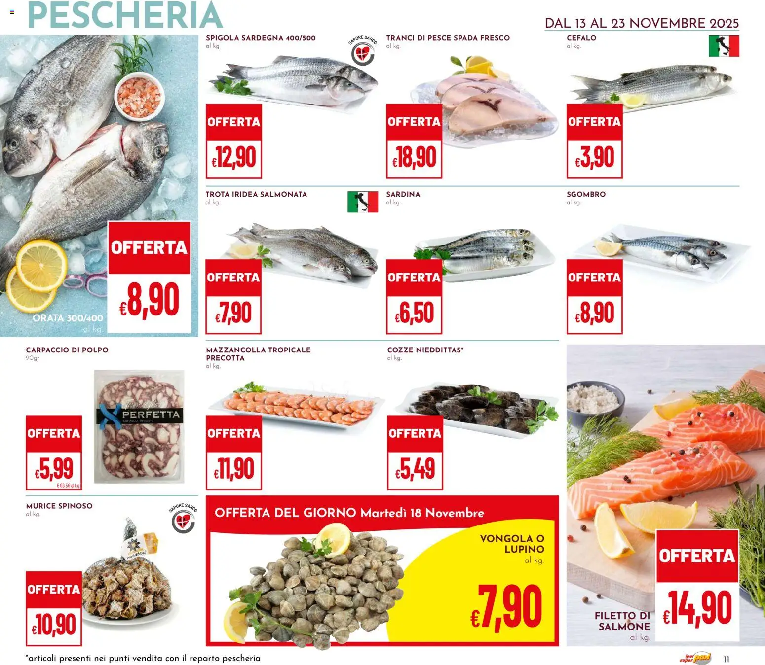 Volantino Pan del 13.11.2025 | Pagina: 11 | Prodotti: Salmone, Cozze, Orata, Sgombro
