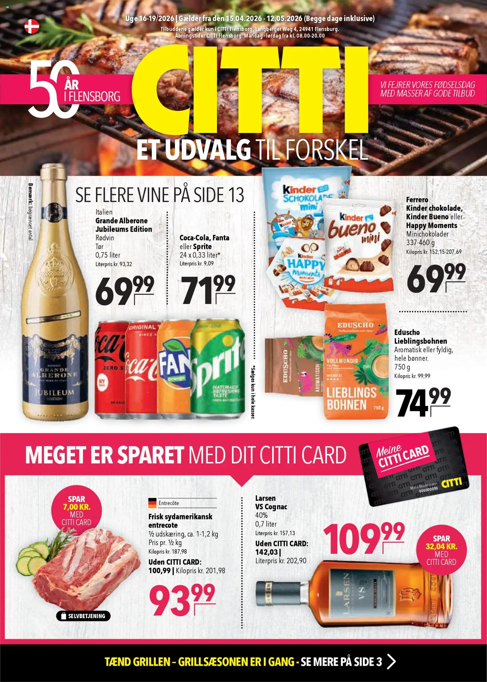 CITTI Markt Dänemark-Werbung – gültig ab 15.04.2026 | Seite: 1 | Produkte: Fanta, Sprite, Kinder bueno, Entrecote
