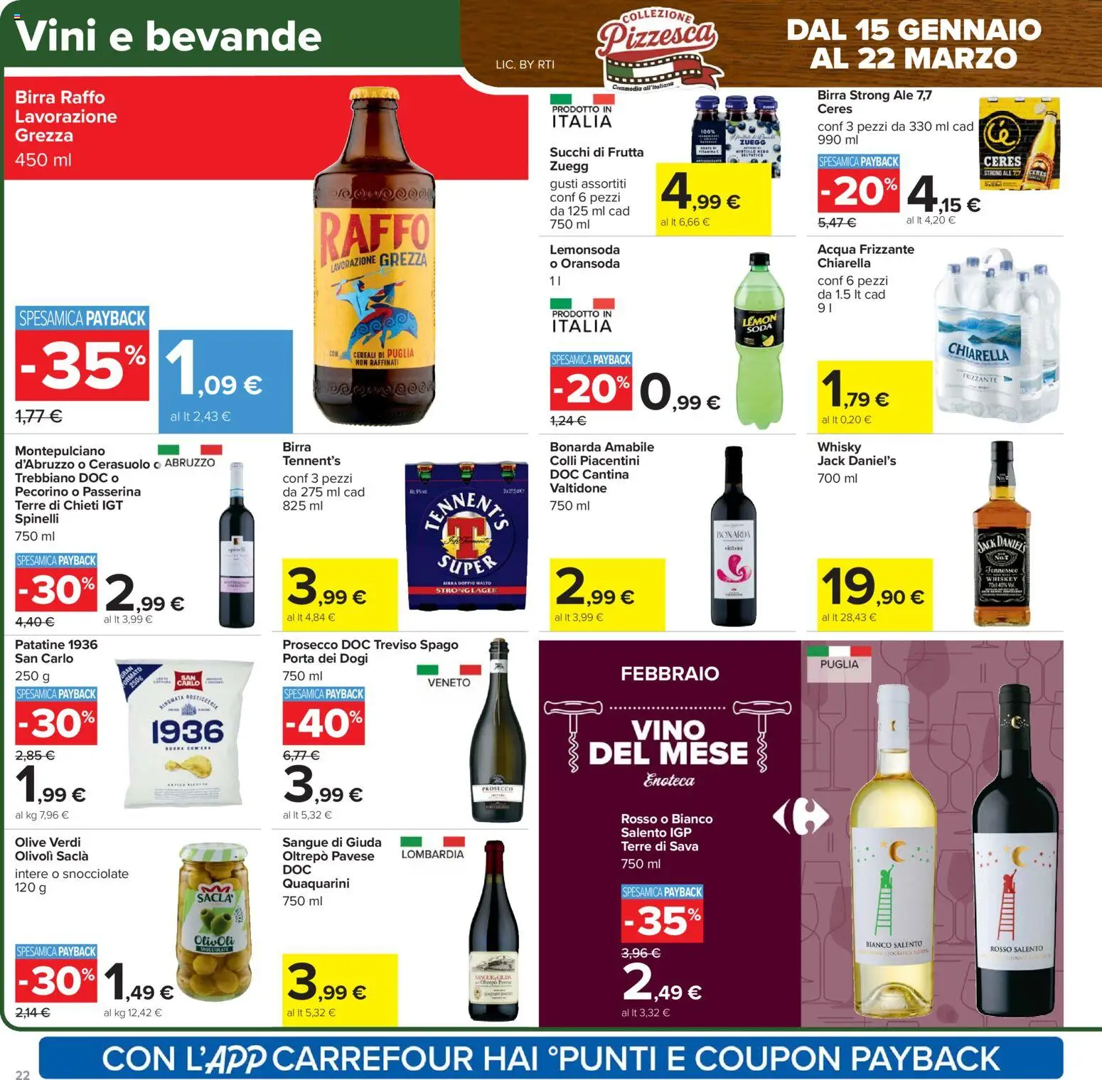 Volantino Carrefour del 06.02.2026 | Pagina: 22 | Prodotti: Tennent's, Acqua, Olive, Pecorino