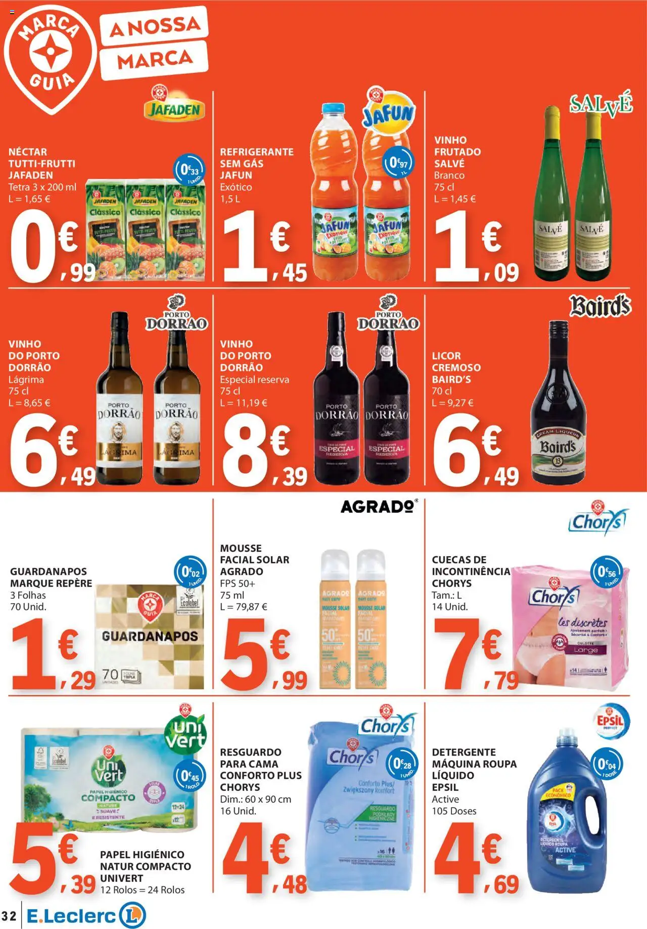 E.Leclerc - Folheto Semanal │ válido de 03.07.2025 | Página: 32 | Produtos: Papel higiénico, Guardanapos, Detergente, Cuecas