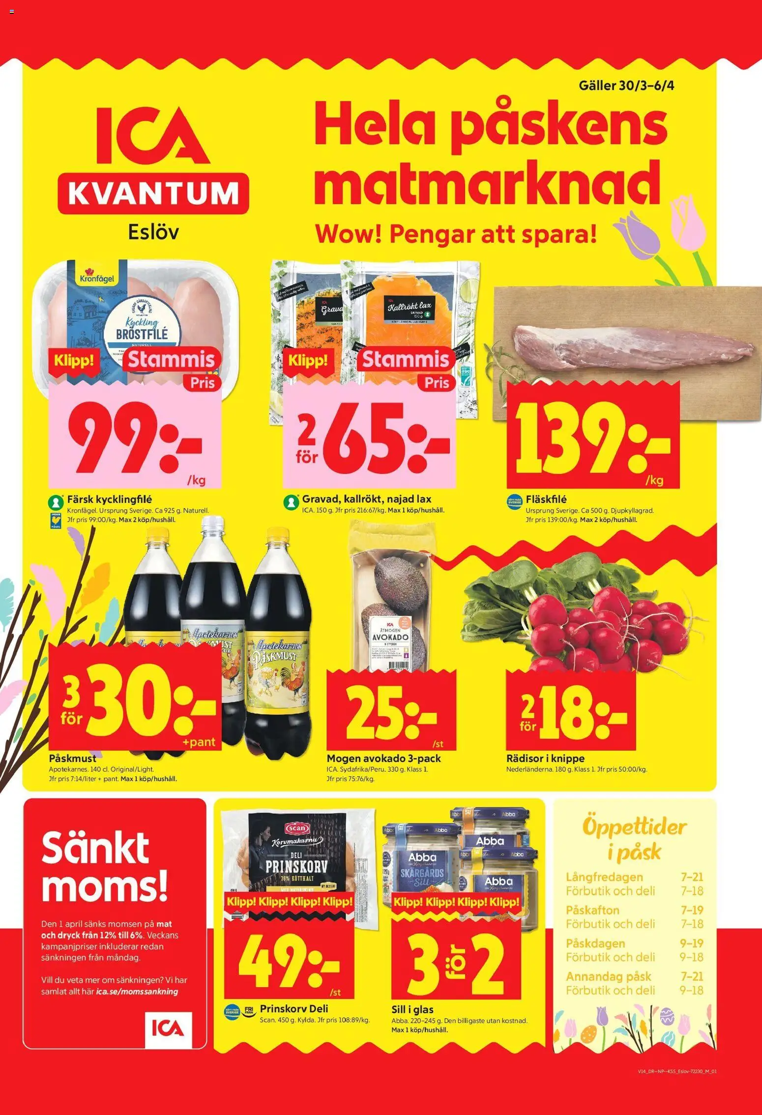 ICA Kvantum reklamblad aktuell från 30.03.2026 | Sida: 1 | Produkter: Kycklingfile, Galler, Sill, Lax