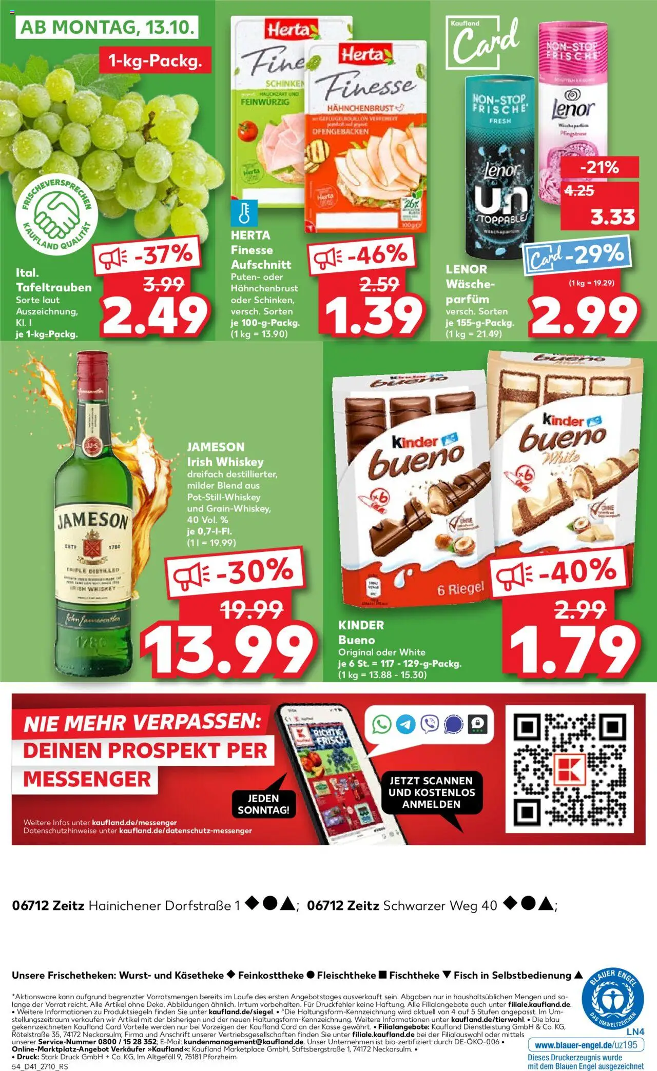 Kaufland prospekt Zeitz	 – gültig ab 09.10.2025 | Seite: 54 | Produkte: Lenor, Kinder bueno, Jameson, Schinken