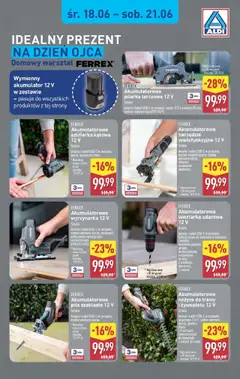 Aldi Gazetka - Promocja Ferrex od 18.06.2025 | Strona: 1 | Produkty: Kabel, USB, Bateria, Nożyce do trawy