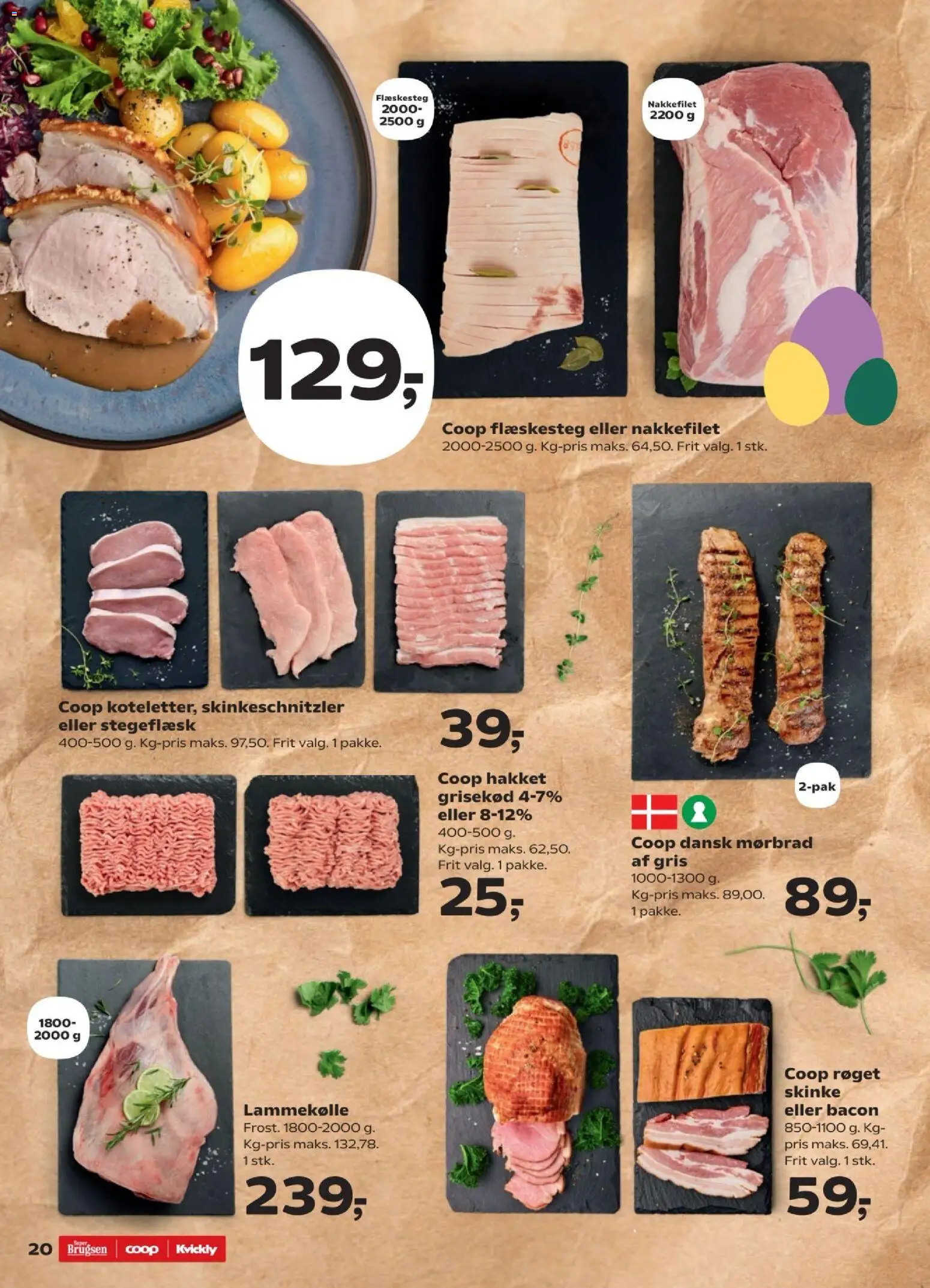 Super Brugsen tilbudsavis – gyldig fra 19.03.2026 | Side: 20 | Produkter: Skinke, Lammekølle, Flæskesteg, Bacon