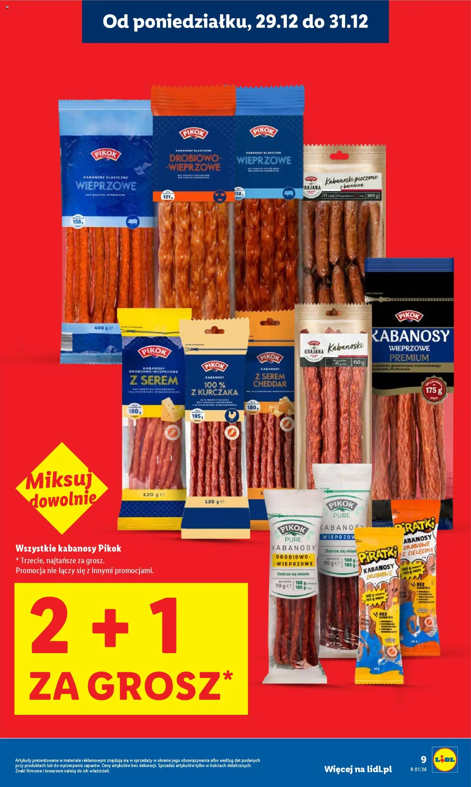 Lidl Gazetka od 29.12.2025 | Strona: 9 | Produkty: Kabanosy drobiowe, Kabanosy, Cheddar
