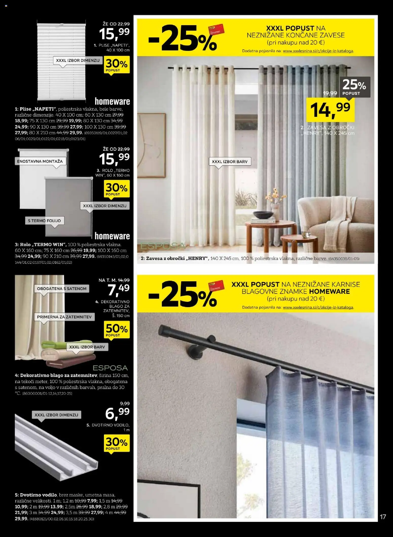 Novi XXXL Lesnina katalog ponudbe – veljaven od 17.11.2025 | Stran: 17 | Izdelki: Rolo, Zavese