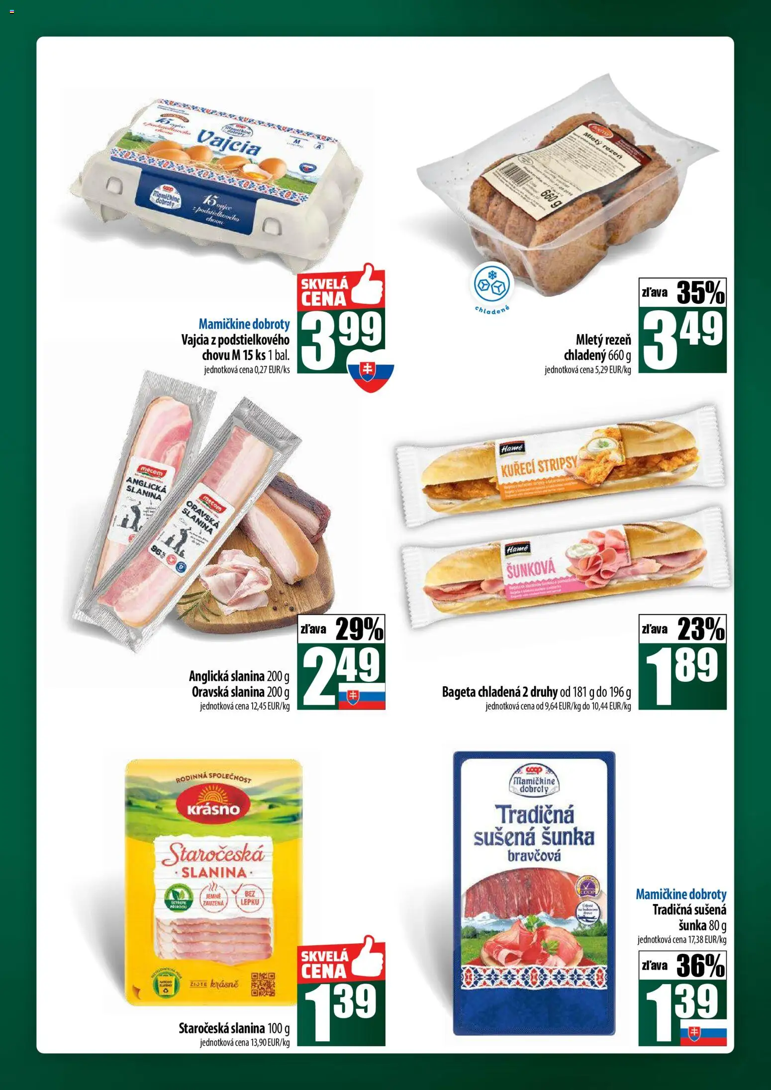 Nové COOP Jednota akcie – leták je platný od 23.10.2025 | Strana: 17 | Produkty: Vajcia, Šunka, Slanina
