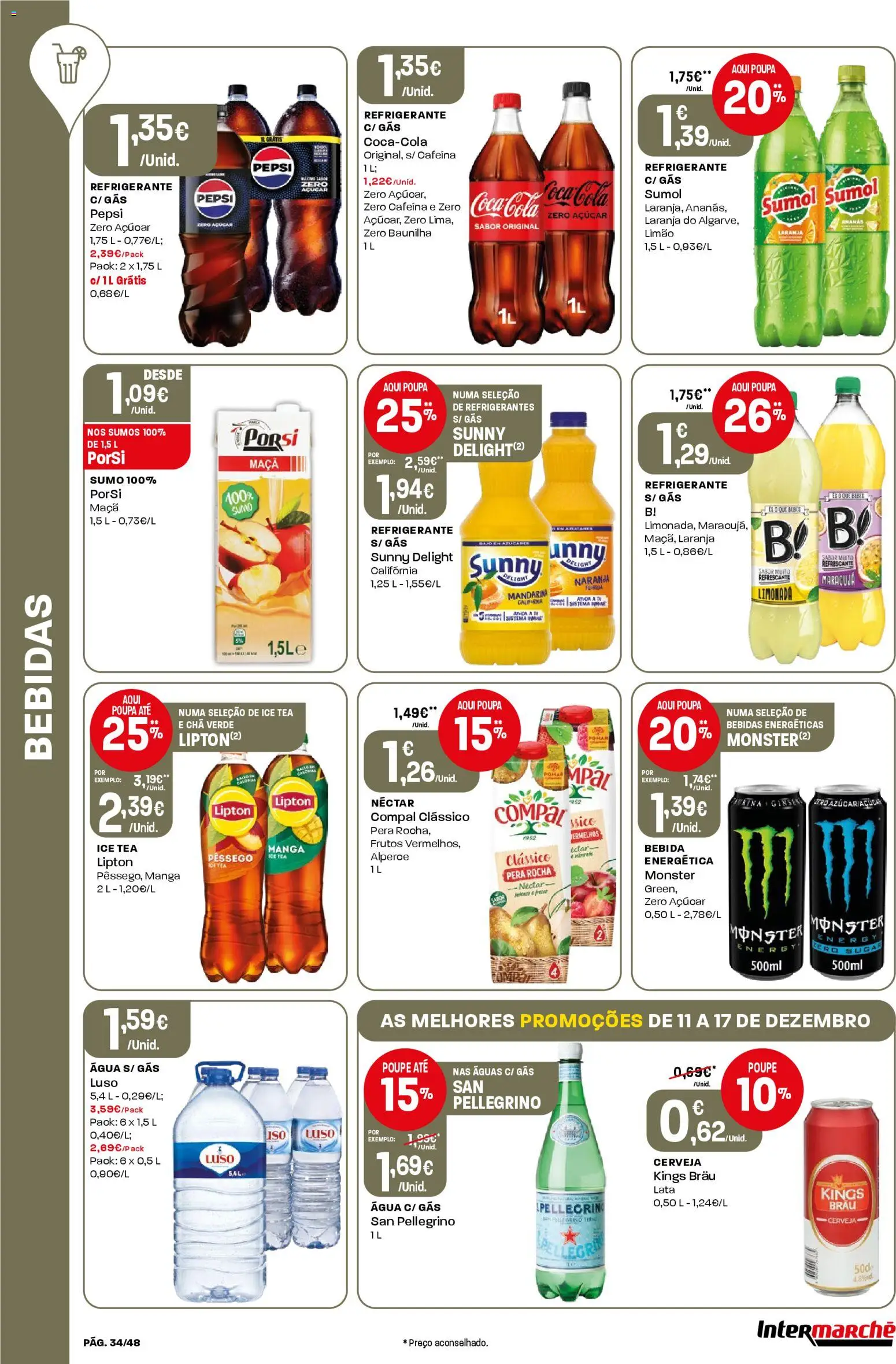 Intermarché folheto │ válido de 11.12.2025 | Página: 34 | Produtos: Sumo, Cerveja, Açúcar, Bebida
