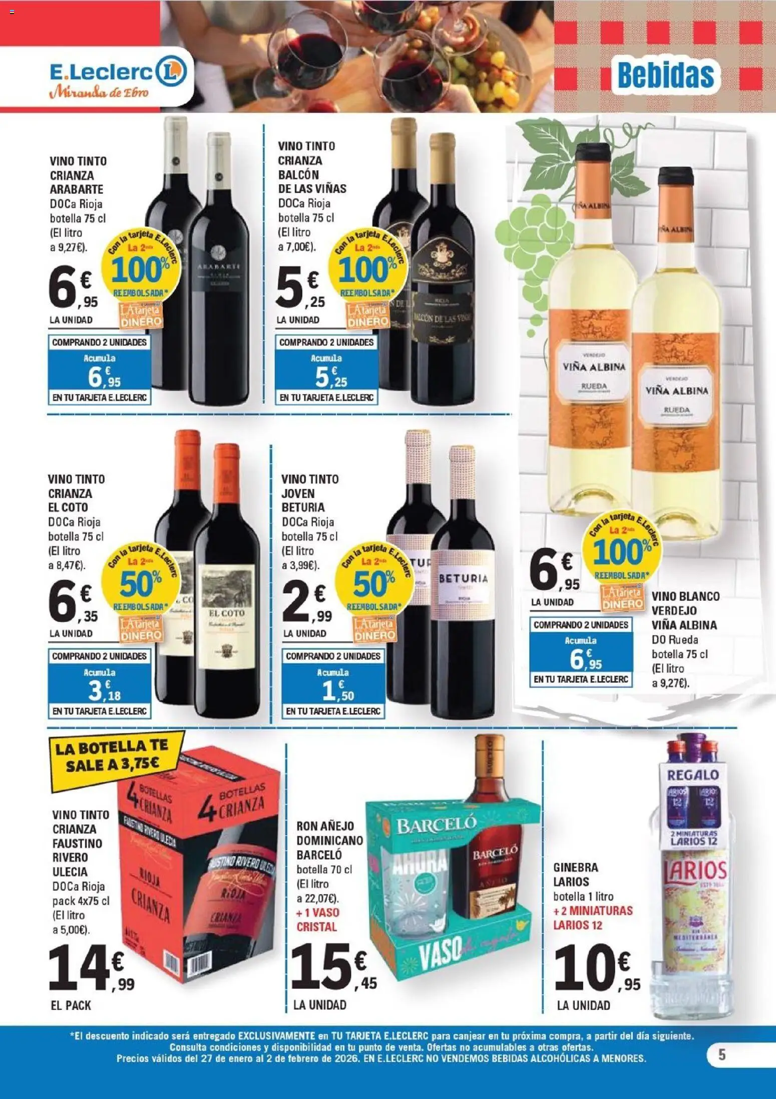 E.Leclerc folleto │ válido desde el 27.01.2026 | Página: 5 | Productos: Ron, Vino, Ginebra, Té