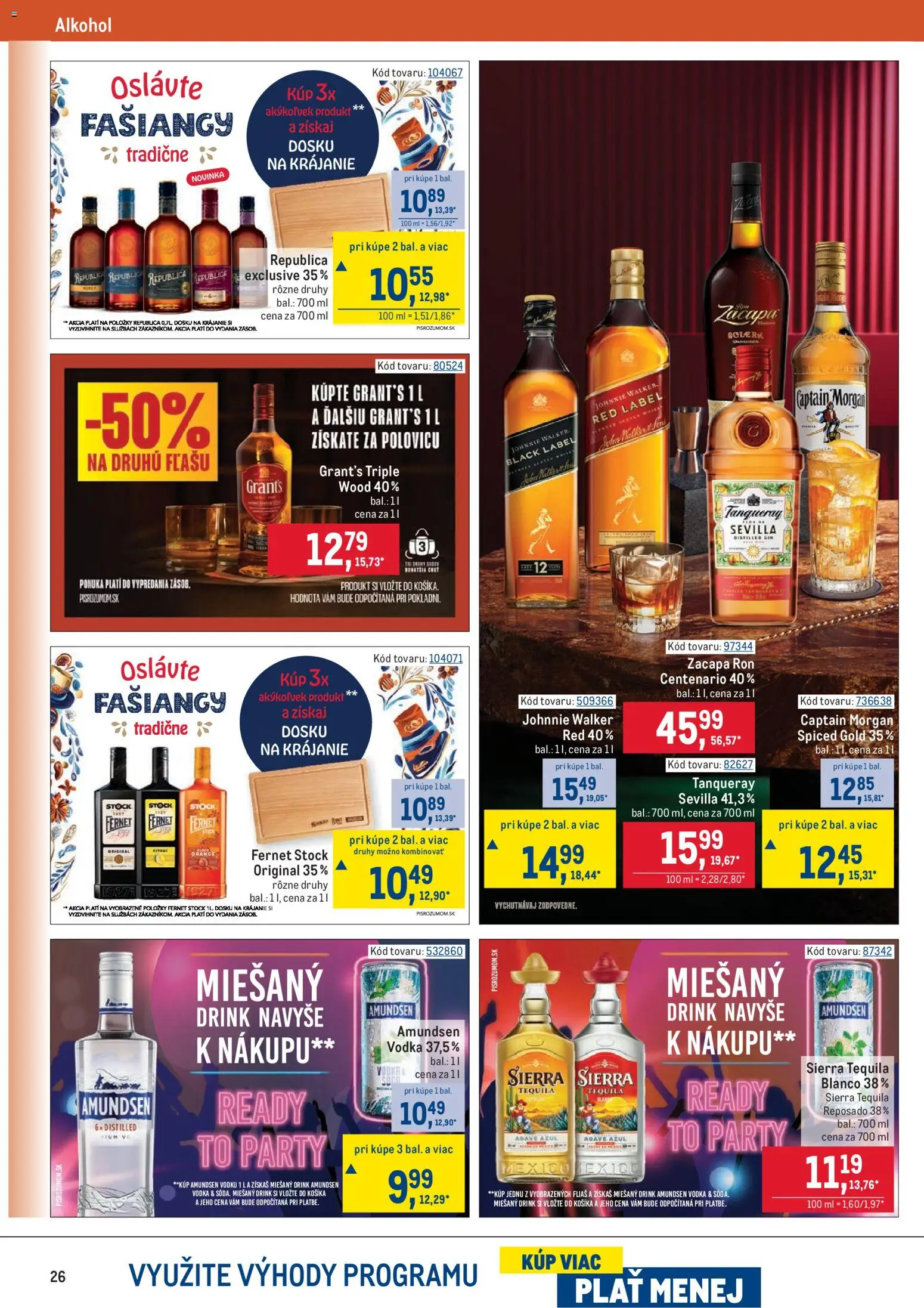 Nové Metro akcie – leták je platný od 28.01.2026 | Strana: 26 | Produkty: Vodka, Fernet Stock, Alkohol, Tequila