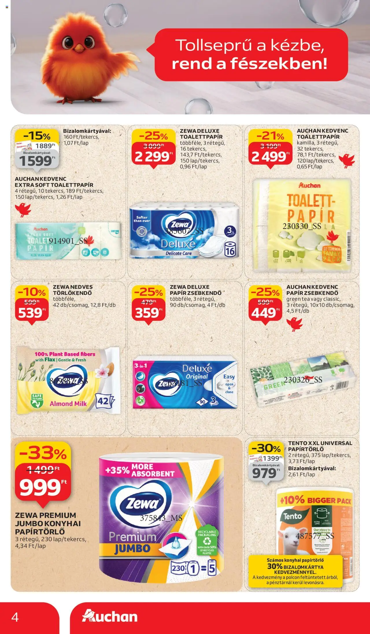 Auchan akciós ujság - amely érvényes a következő dátumtól: 11.09.2025 | Oldal: 4 | Termékek: Papírtörlő, Törlőkendő, Aloe vera, Tea