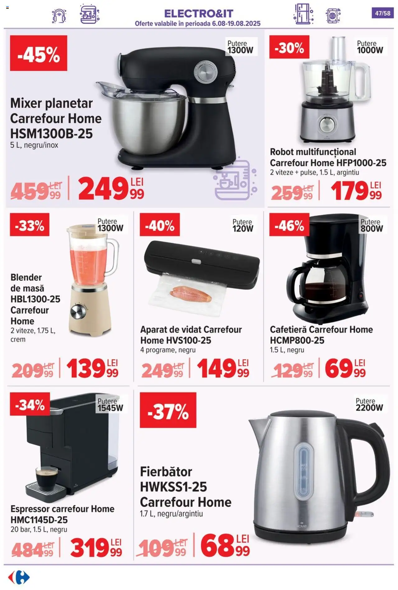 Catalog Carrefour – valabil de la 06.08.2025 | Pagină: 48 | Produse: Blender, Cafetieră, Mixer, Robot