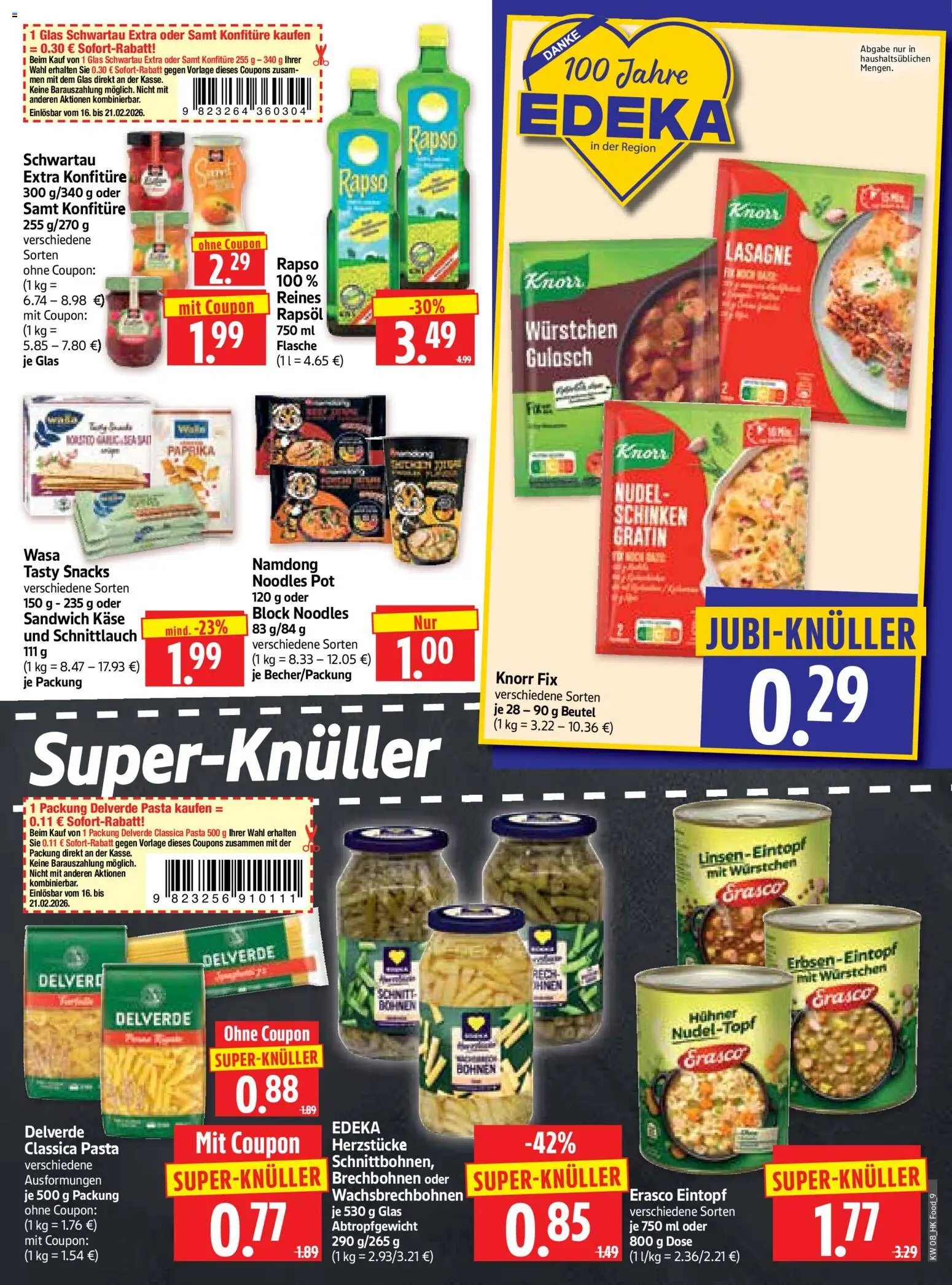 HERKULES Prospekt 	 – gültig ab 16.02.2026 | Seite: 9 | Produkte: Pasta, Schinken, Erasco, Schwartau extra