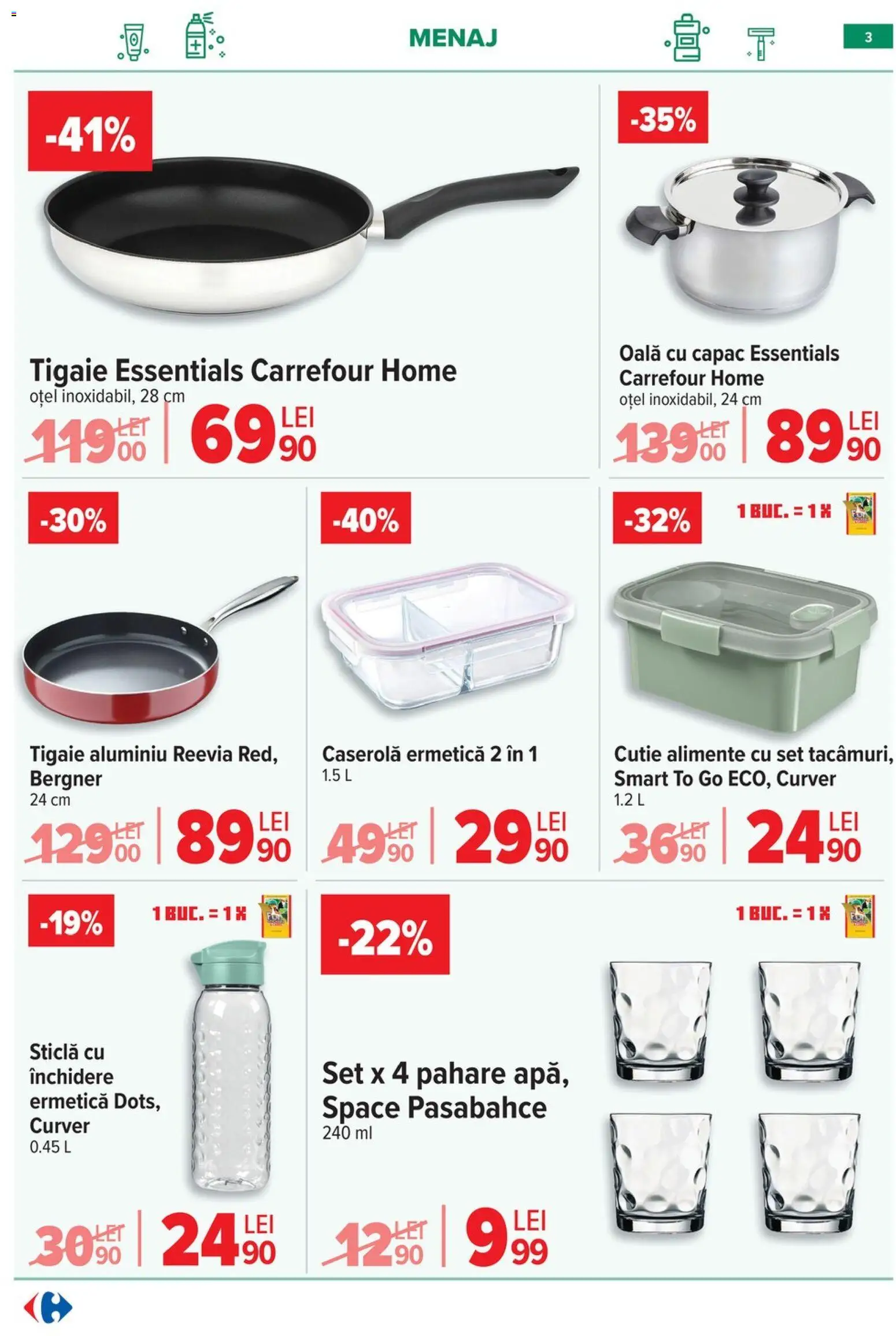 Noul catalog Carrefour – valabil de la 15.04.2026 | Pagină: 5 | Produse: Pahare, Tigaie, Oală, Cutie
