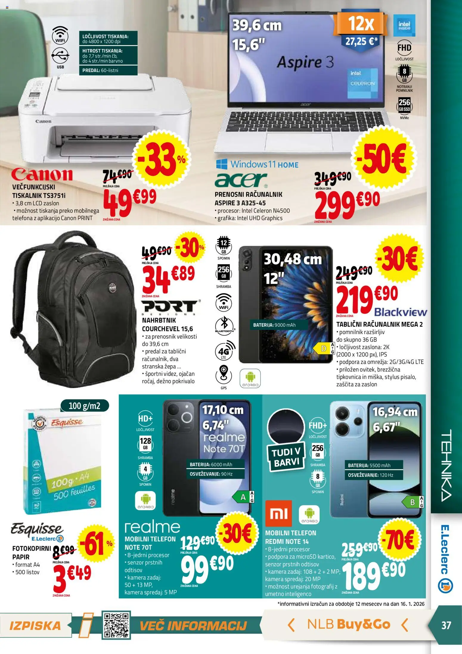 Novi E.leclerc katalog ponudbe – veljaven od 28.01.2026 | Stran: 37 | Izdelki: Telefon, Racunalnik, Tiskalnik, Tipkovnica
