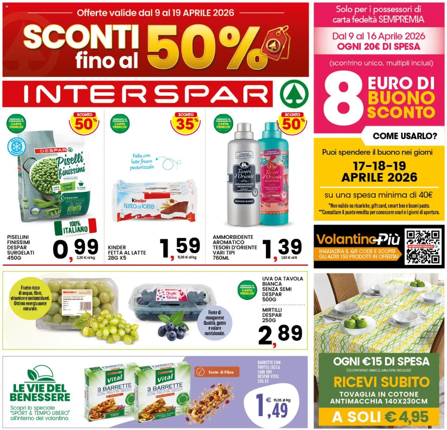 Volantino Interspar del 09.04.2026 | Pagina: 1 | Prodotti: Ammorbidente, Frutta, Latte, Mirtilli