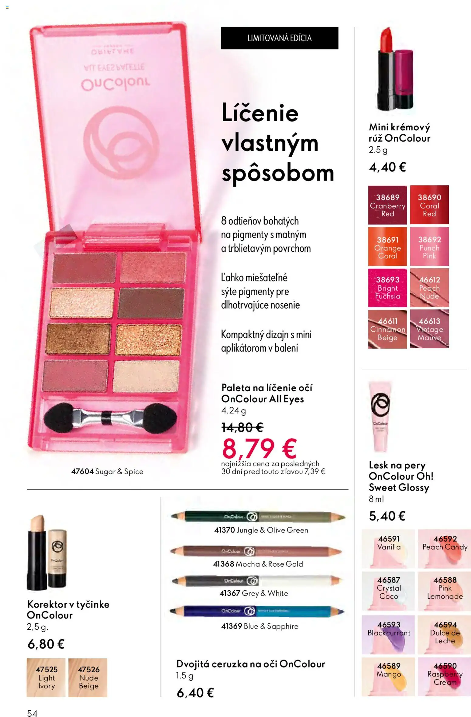 Nové Oriflame akcie – leták je platný od 15.04.2026 | Strana: 54 | Produkty: Korektor, Ceruzka na oči, Lesk na pery, Ceruzka