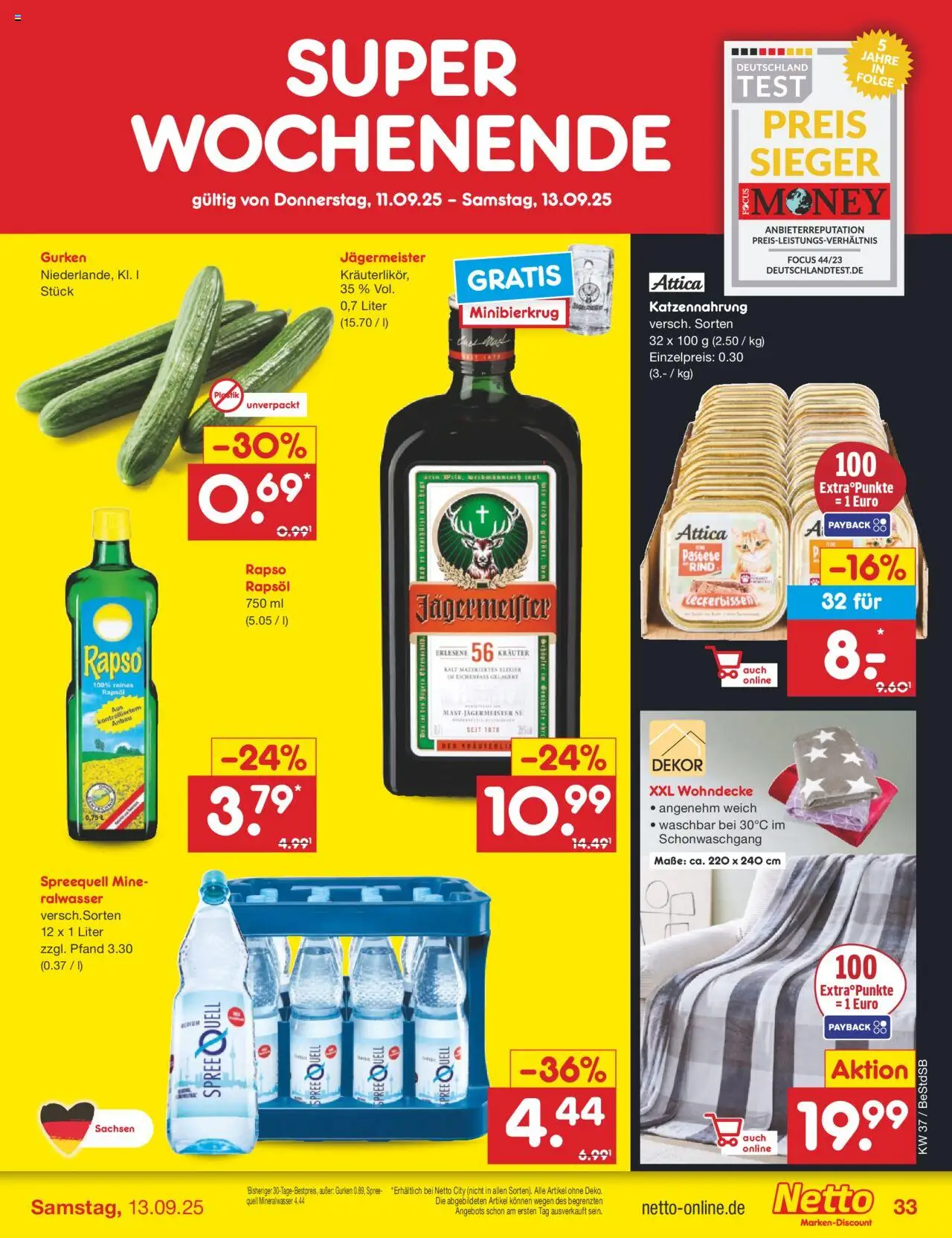 Netto Marken-Discount Prospekt 	 – gültig ab 08.09.2025 | Seite: 51 | Produkte: Rapsöl, Mineralwasser, Jägermeister, Gurken