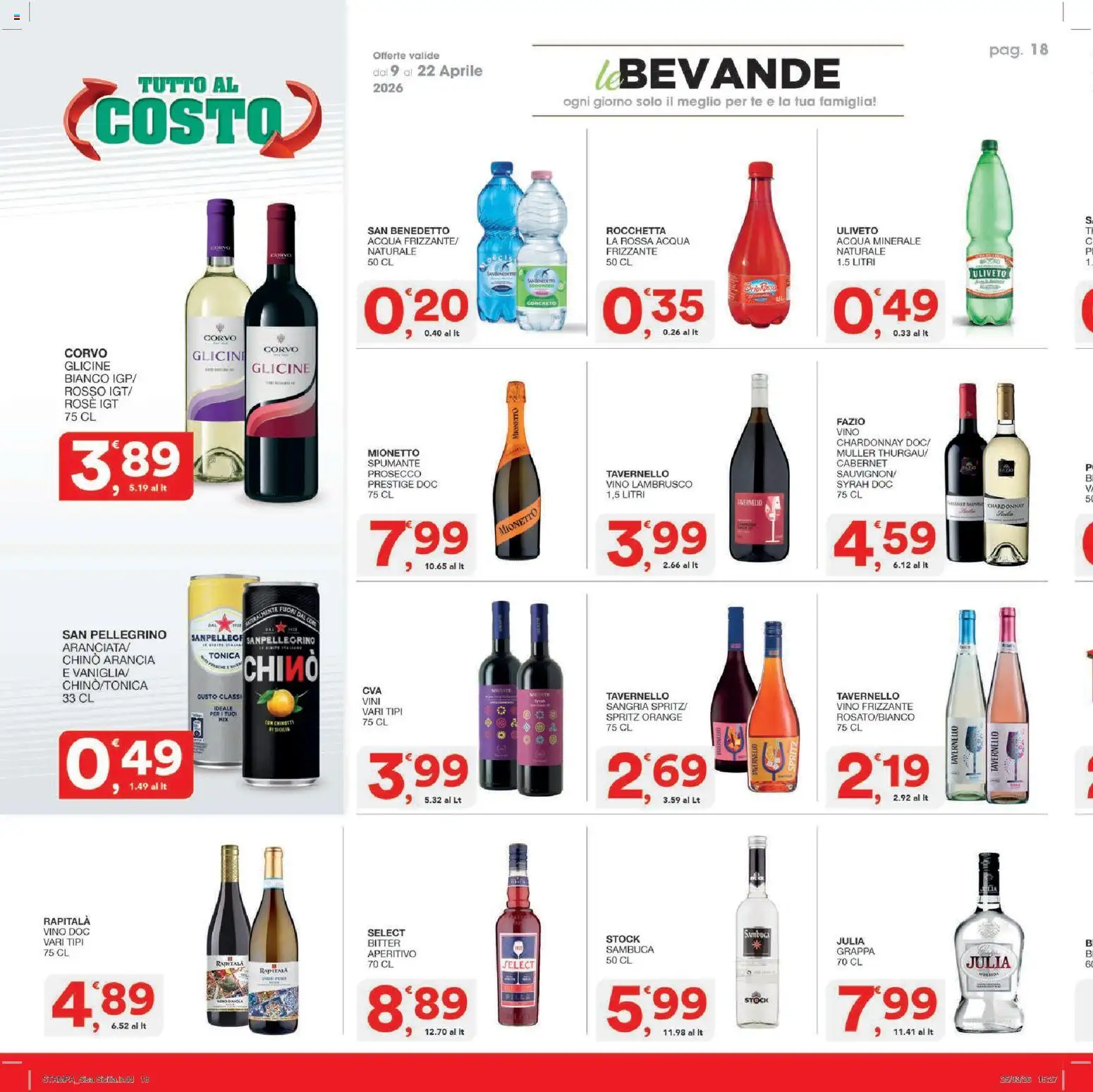 Volantino SISA del 09.04.2026 | Pagina: 18 | Prodotti: Acqua minerale, Stampa, Grappa, Aperitivo
