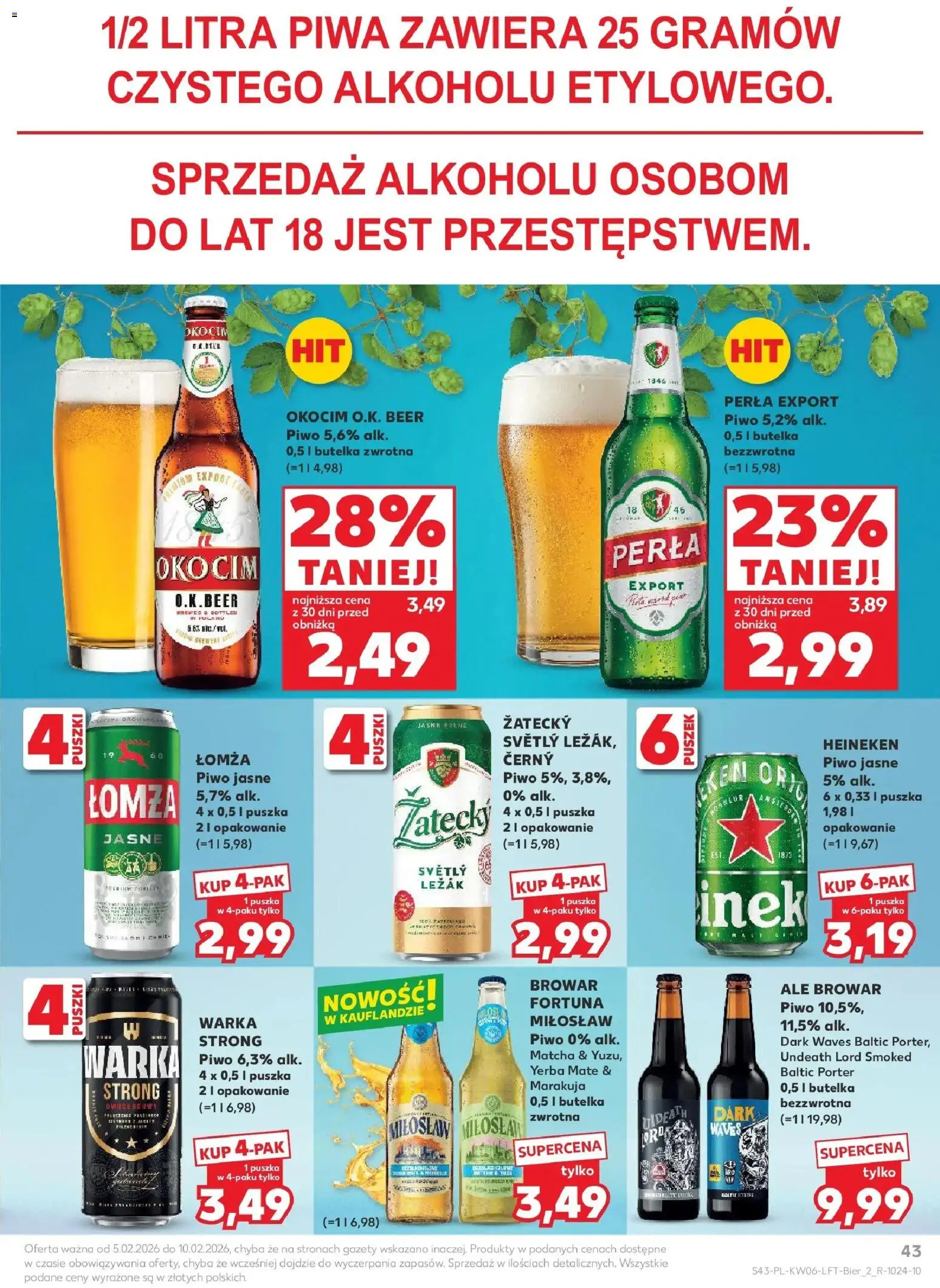 Kaufland gazetka od 05.02.2026 | Strona: 43 | Produkty: Leżak, Warka, Piwo, Heineken
