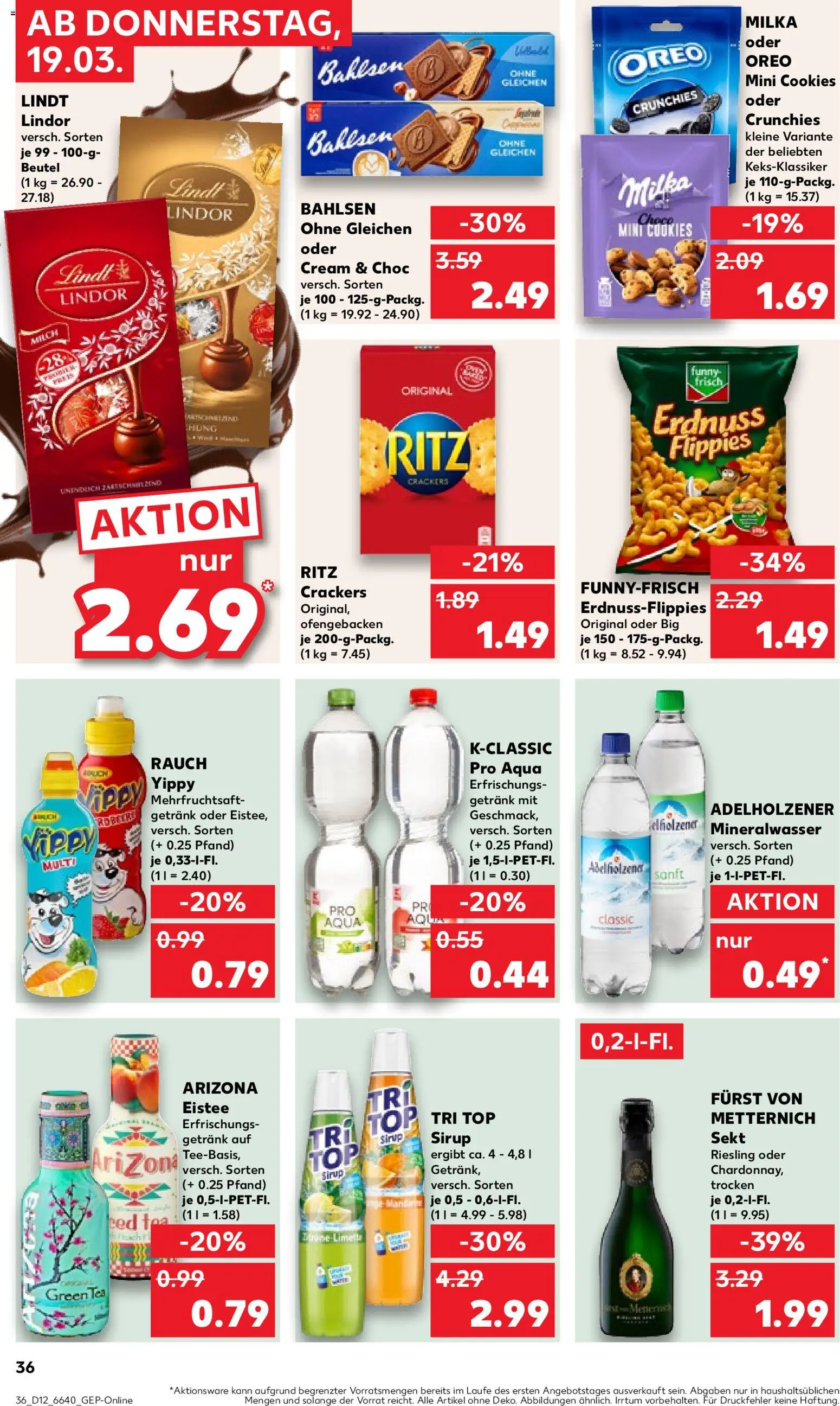 Kaufland Německo leták od 19.03.2026 | Strana: 36 | Produkty: Lindt, Cookies, Sirup, Oreo