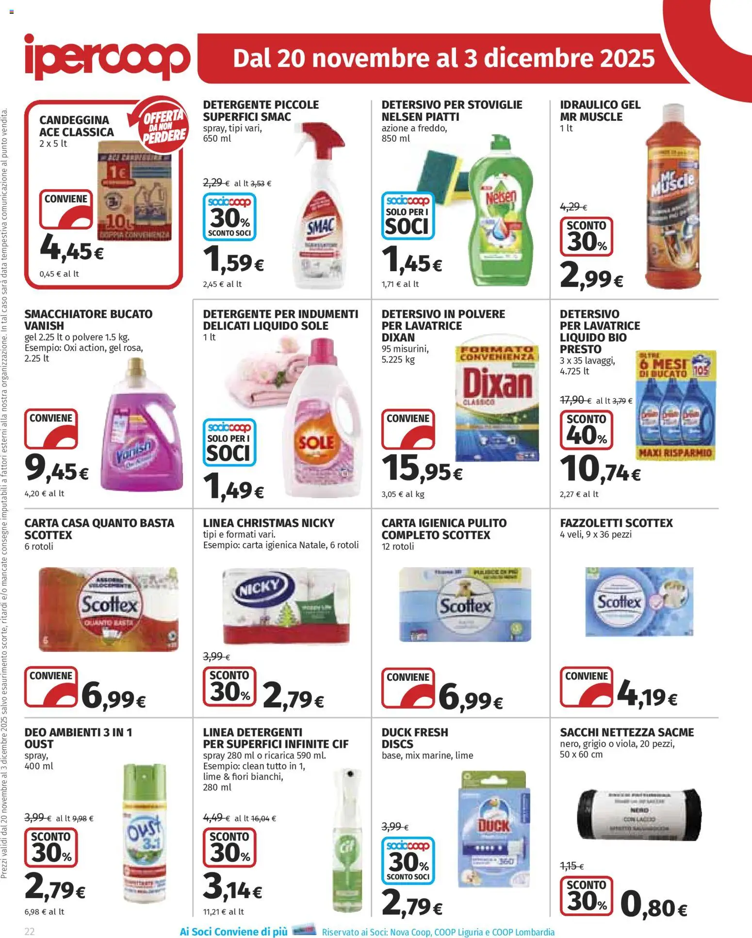 Volantino Ipercoop del 20.11.2025 | Pagina: 22 | Prodotti: Detergente, Candeggina, Fazzoletti, Data