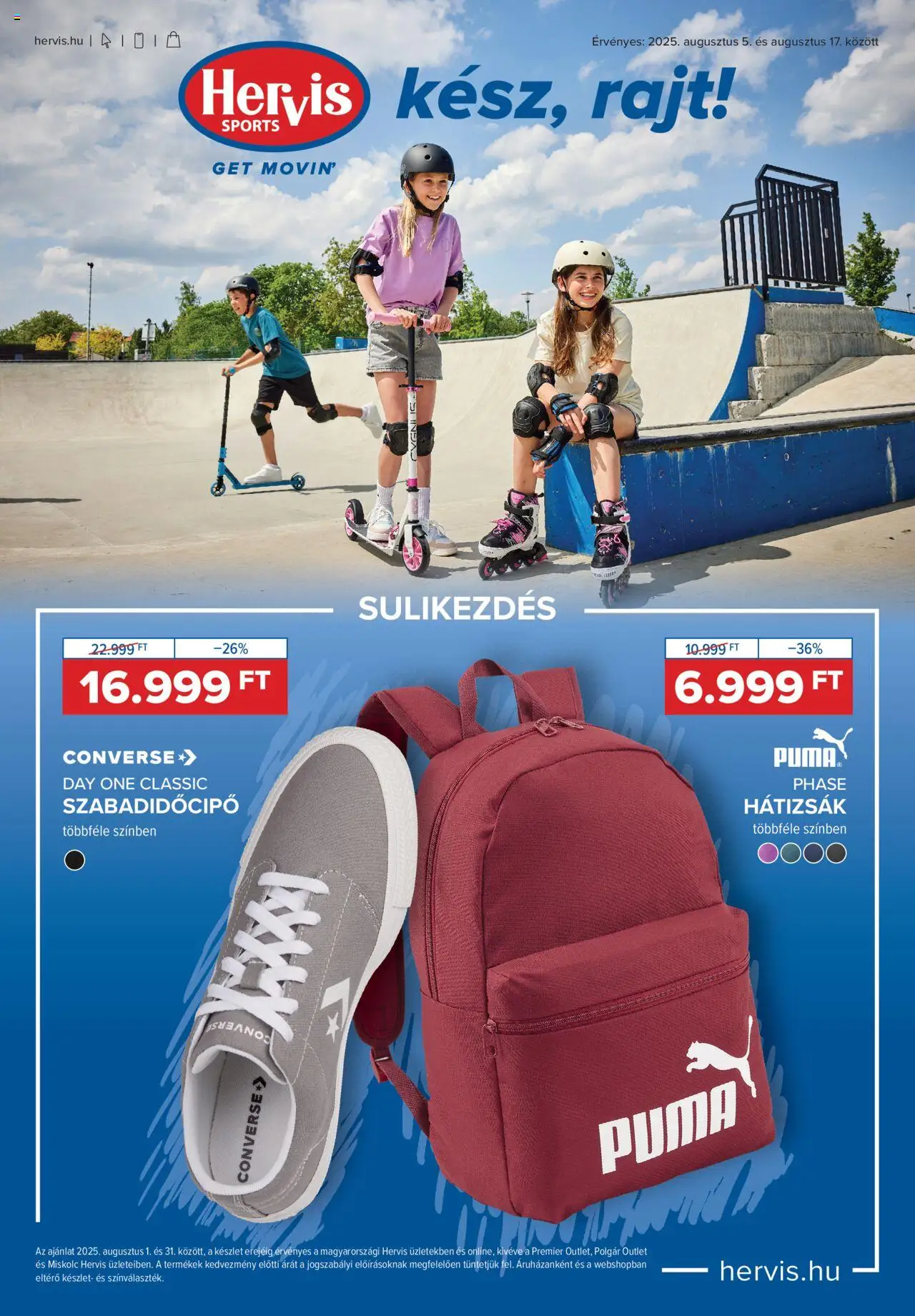 Hervis Sports akciós ujság - amely érvényes a következő dátumtól: 05.08.2025 | Oldal: 1 | Termékek: Hátizsák, Converse