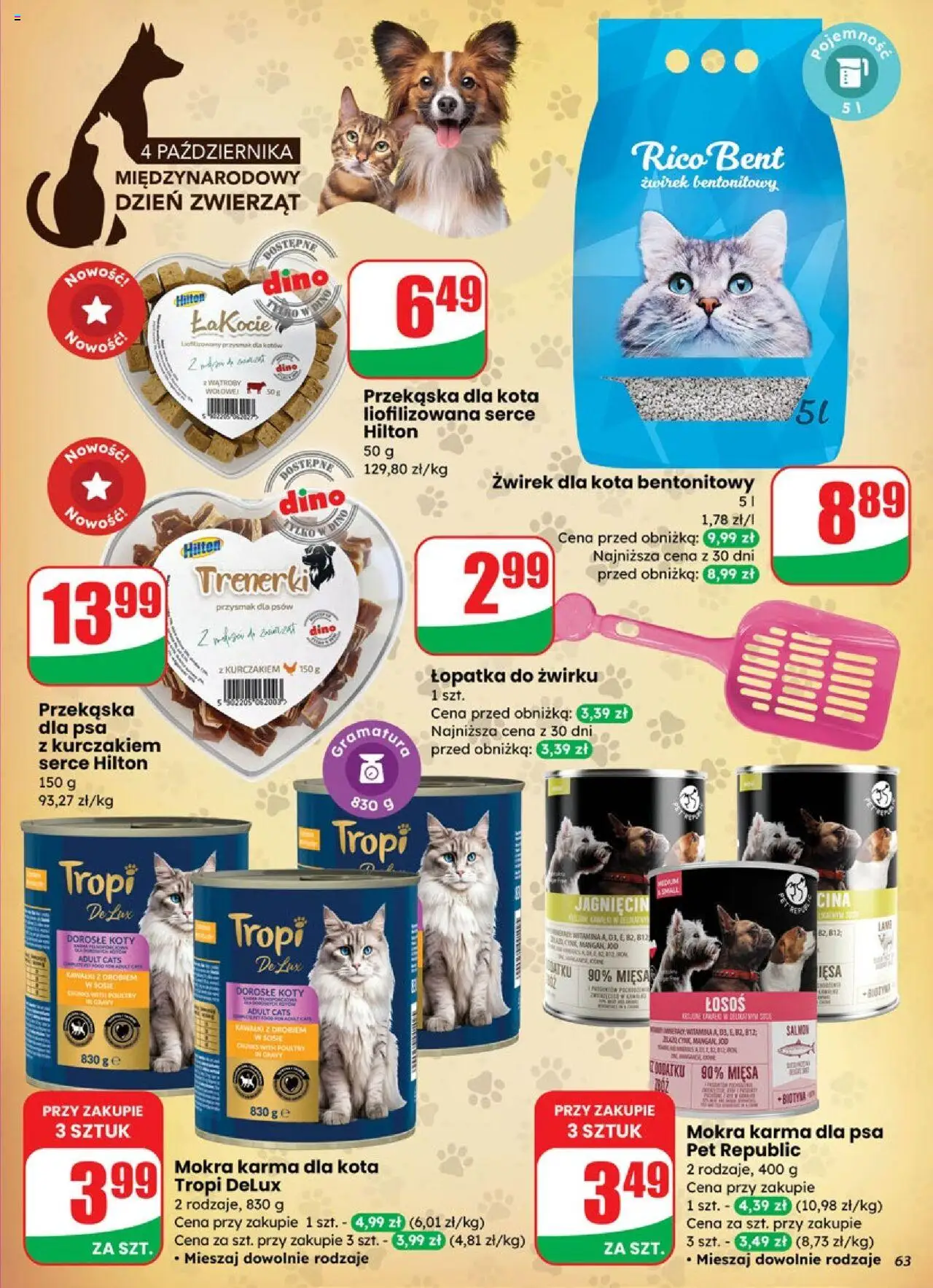 Dino Gazetka od 01.10.2025 | Strona: 63 | Produkty: Łosoś, Karma dla kota, Karma dla psa, Żwirek bentonitowy