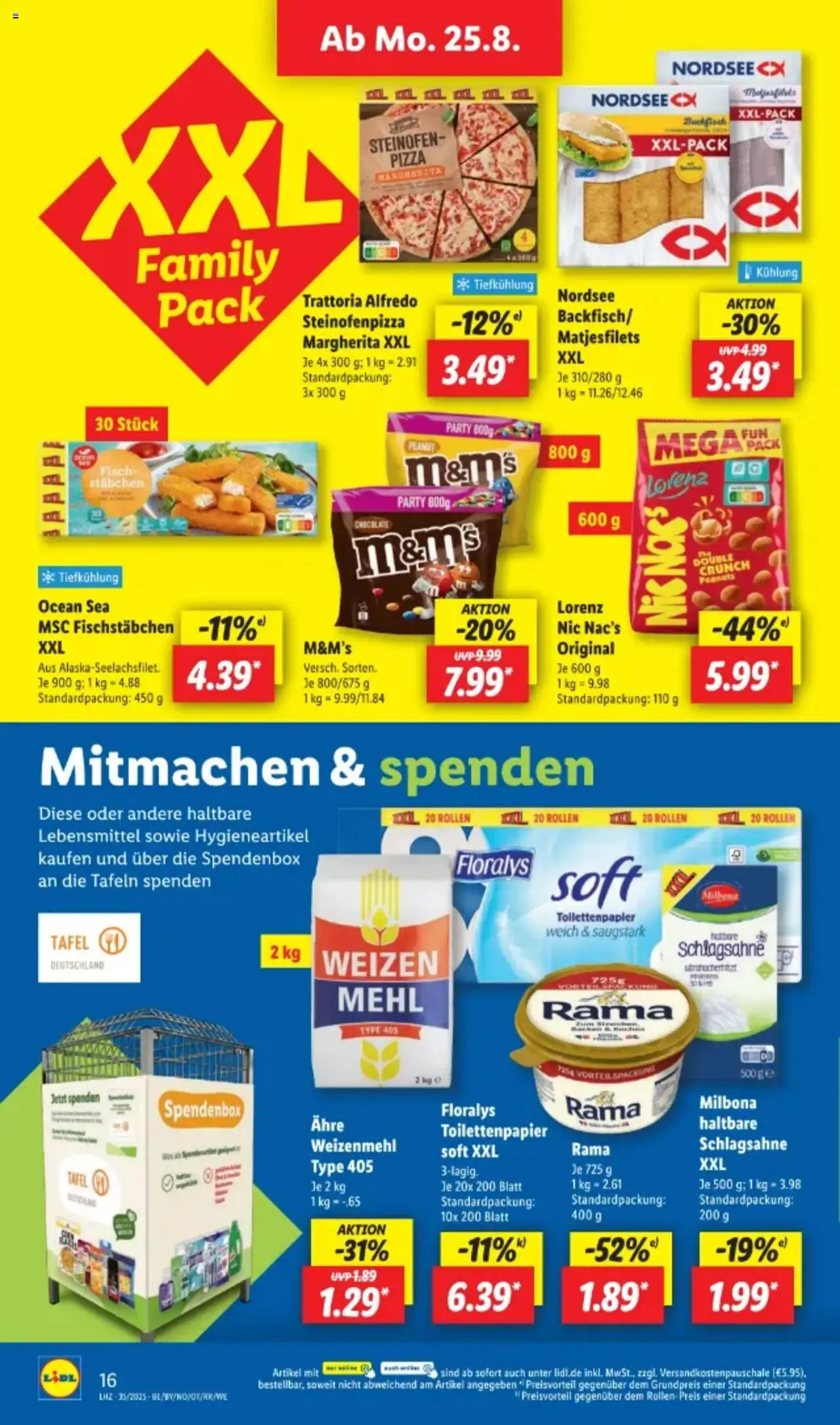Lidl Prospekt 	 - gültig ab dem 25.08.2025 | Seite: 22 | Produkte: Schlagsahne, M&M's, Pizza, Kuchen