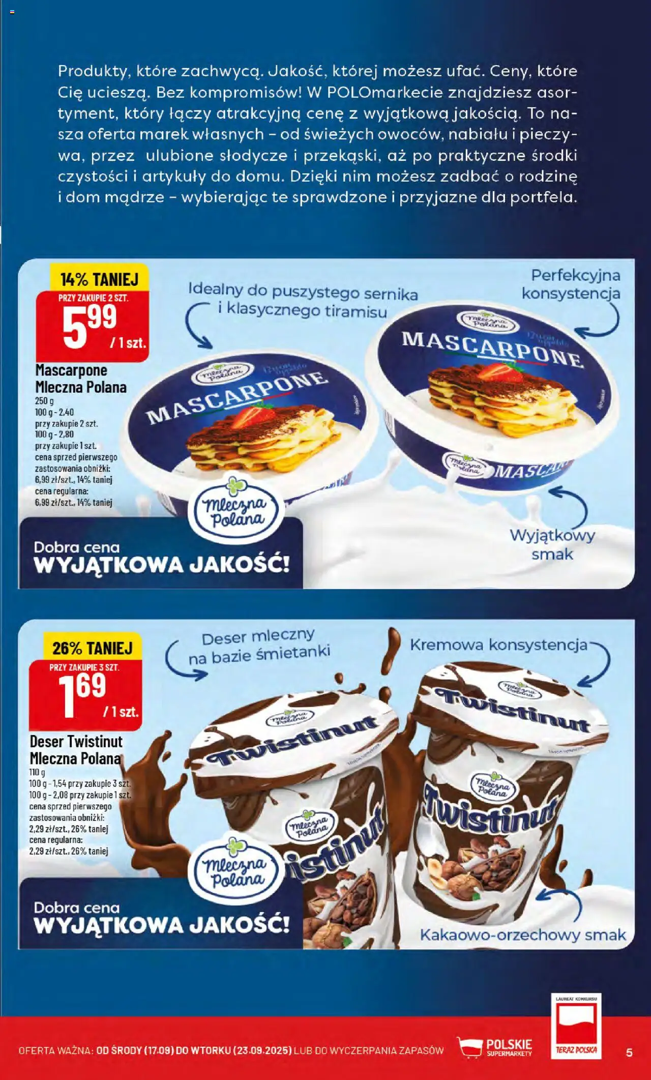 POLOmarket Gazetka od 17.09.2025 | Strona: 5 | Produkty: Słodycze, Tiramisu, Mascarpone