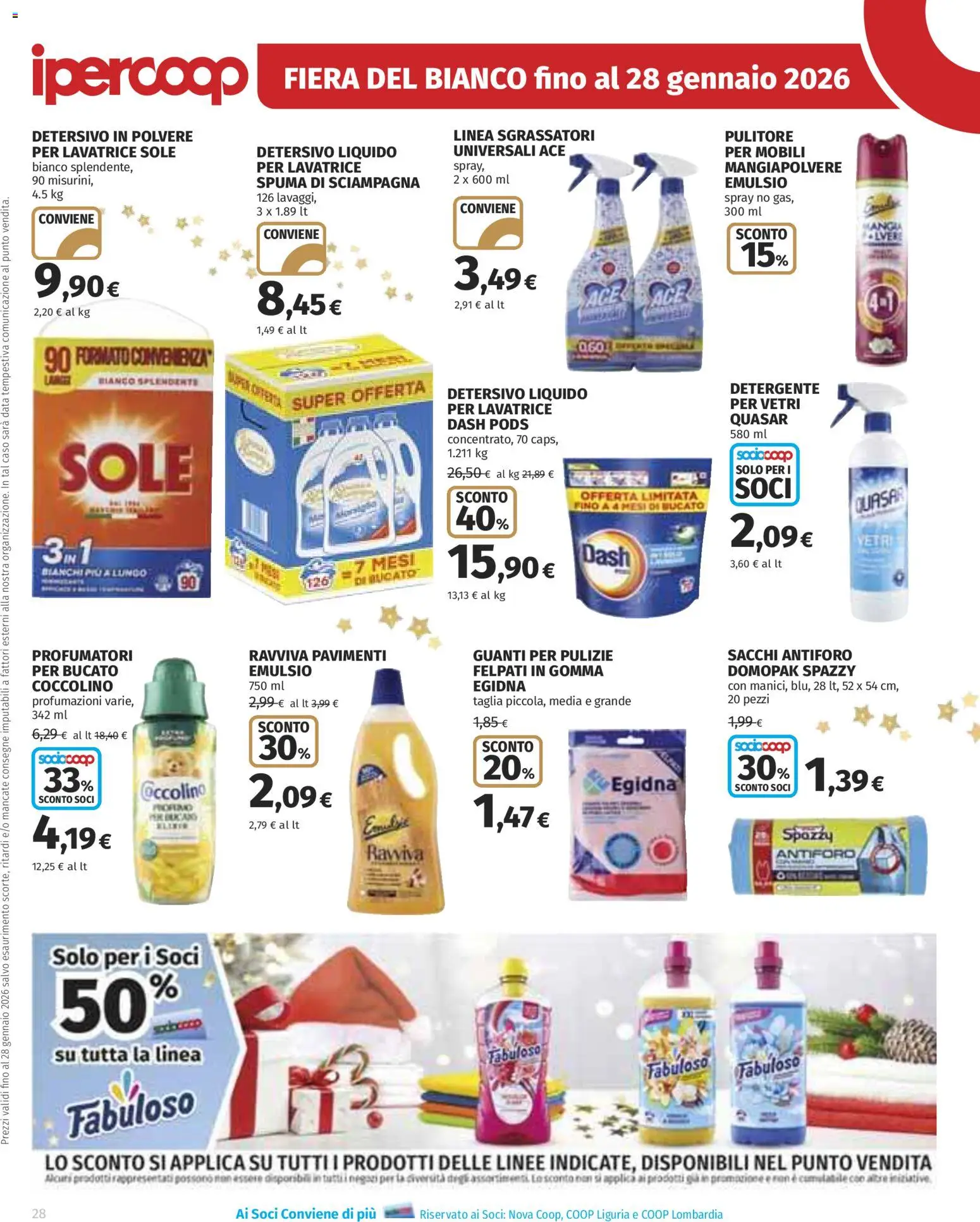 Volantino Ipercoop del 22.12.2025 | Pagina: 28 | Prodotti: Detergente, Guanti, Lavatrice, Data