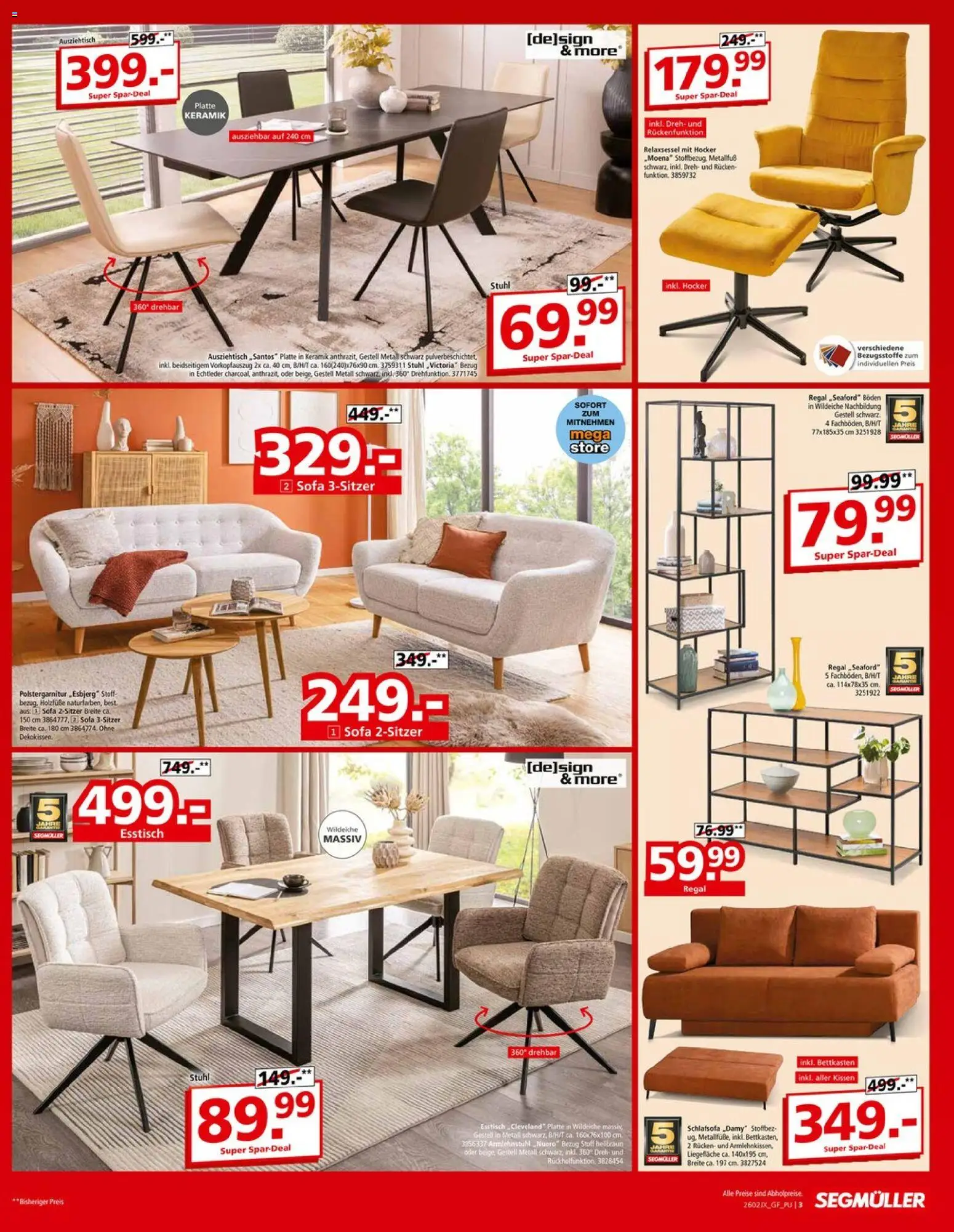 Segmüller Prospekt 	 – gültig ab 15.02.2026 | Seite: 3 | Produkte: Schlafsofa, Esstisch, Kissen, Stuhl