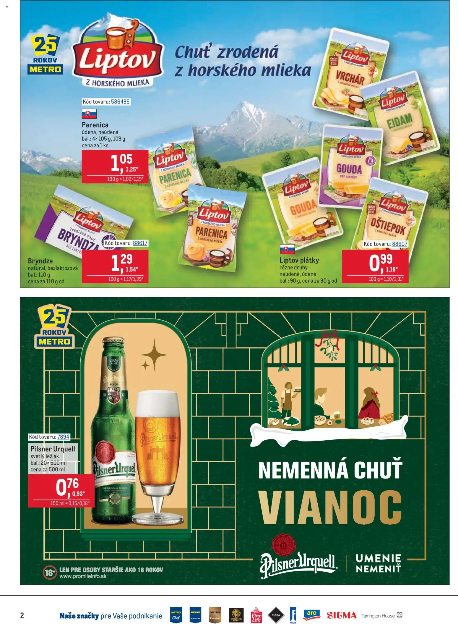 Nové Metro akcie – leták je platný od 19.11.2025 | Strana: 2 | Produkty: Pilsner Urquell, Gouda, Eidam, Bryndza