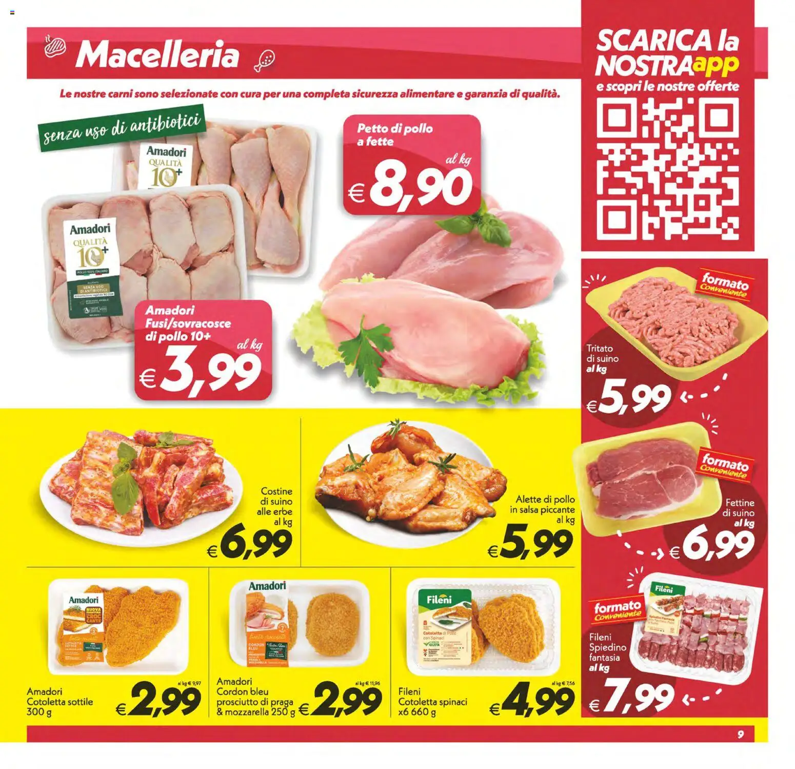 Volantino SuperConveniente del 17.04.2026 | Pagina: 9 | Prodotti: Petto di Pollo, Suino, Prosciutto, Spinaci
