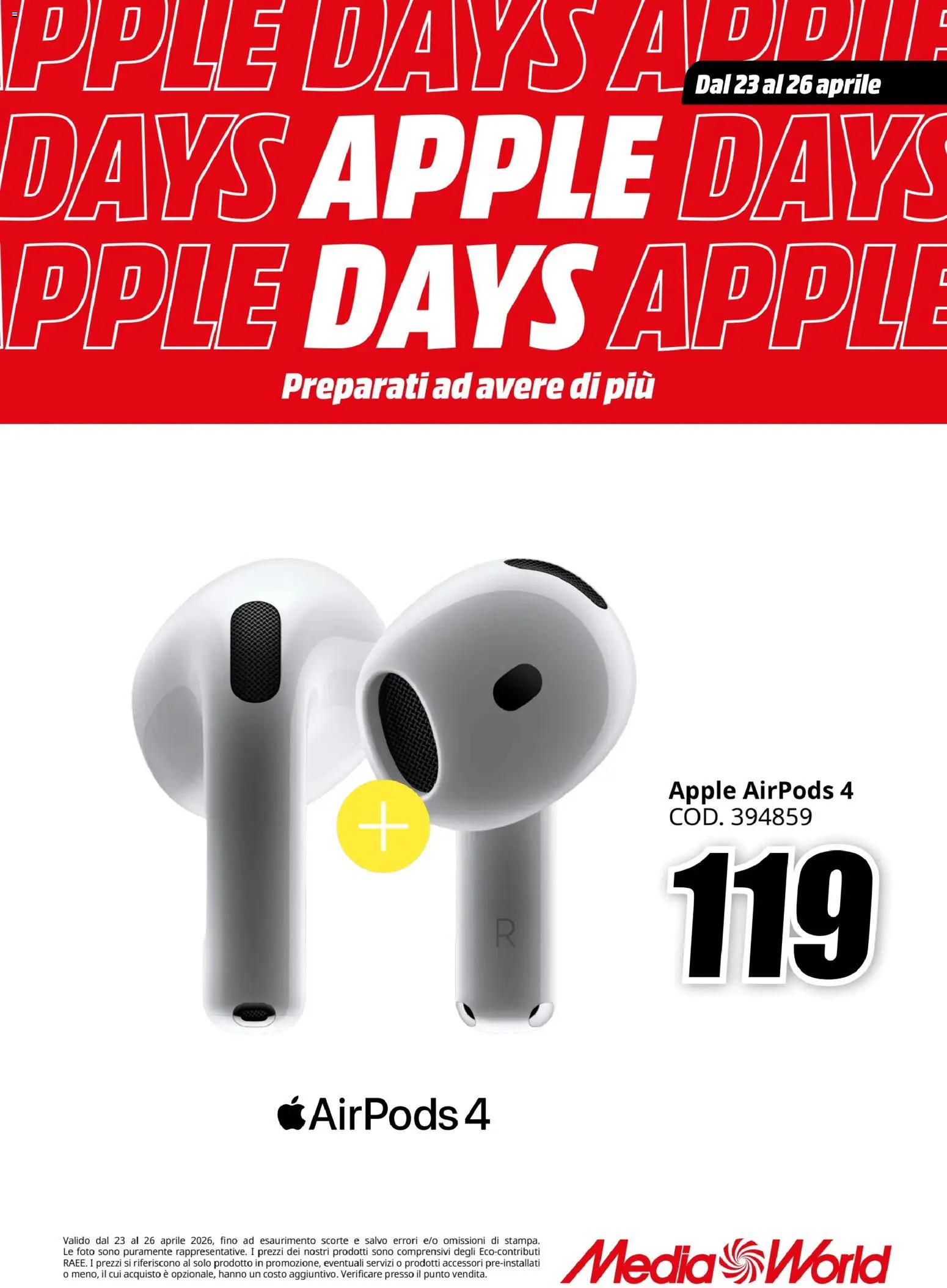Volantino Media World del 23.04.2026 | Pagina: 1 | Prodotti: Airpods